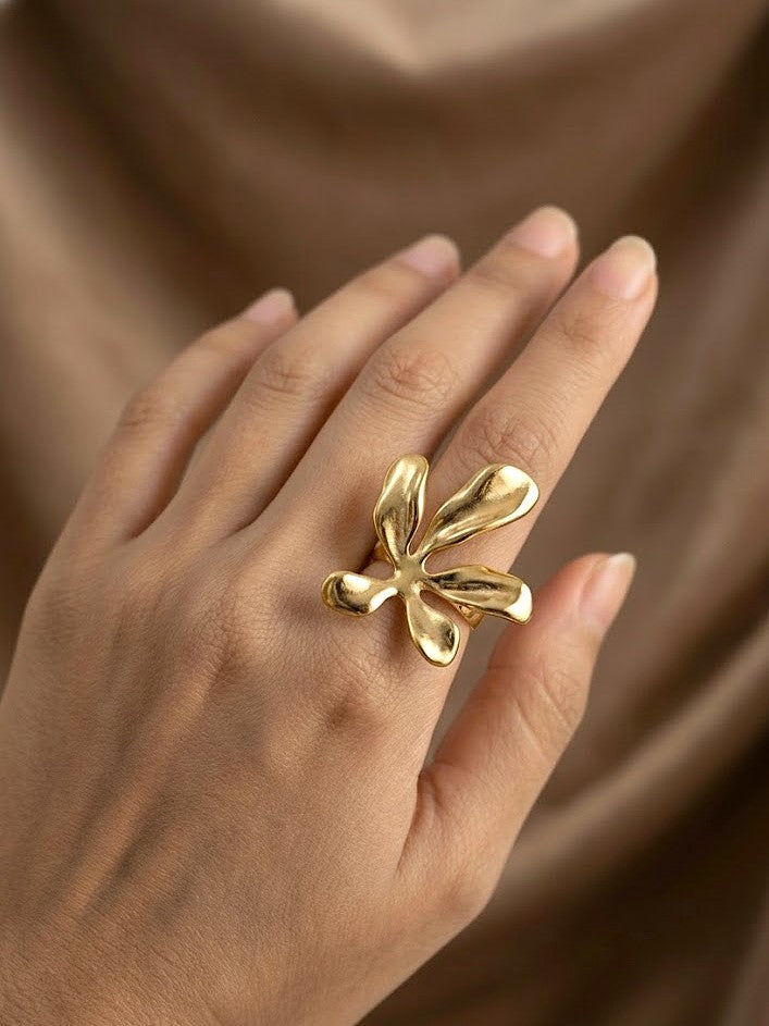 Petal Royale Gold Flower Adjustable Ring for Women