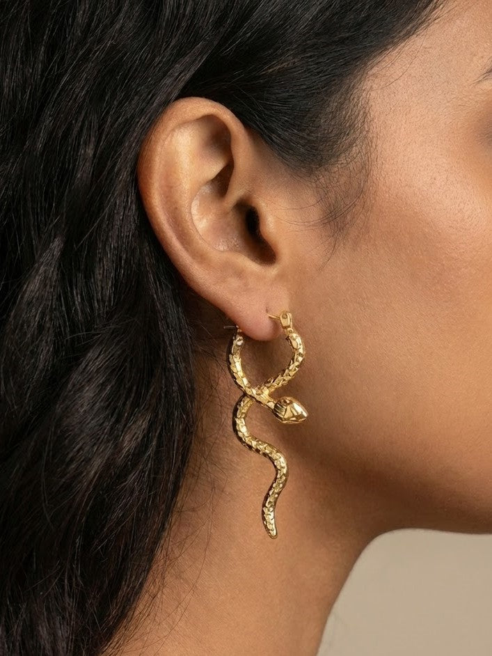 Bold Gold Snake Hoop Earrings with Textured Finish