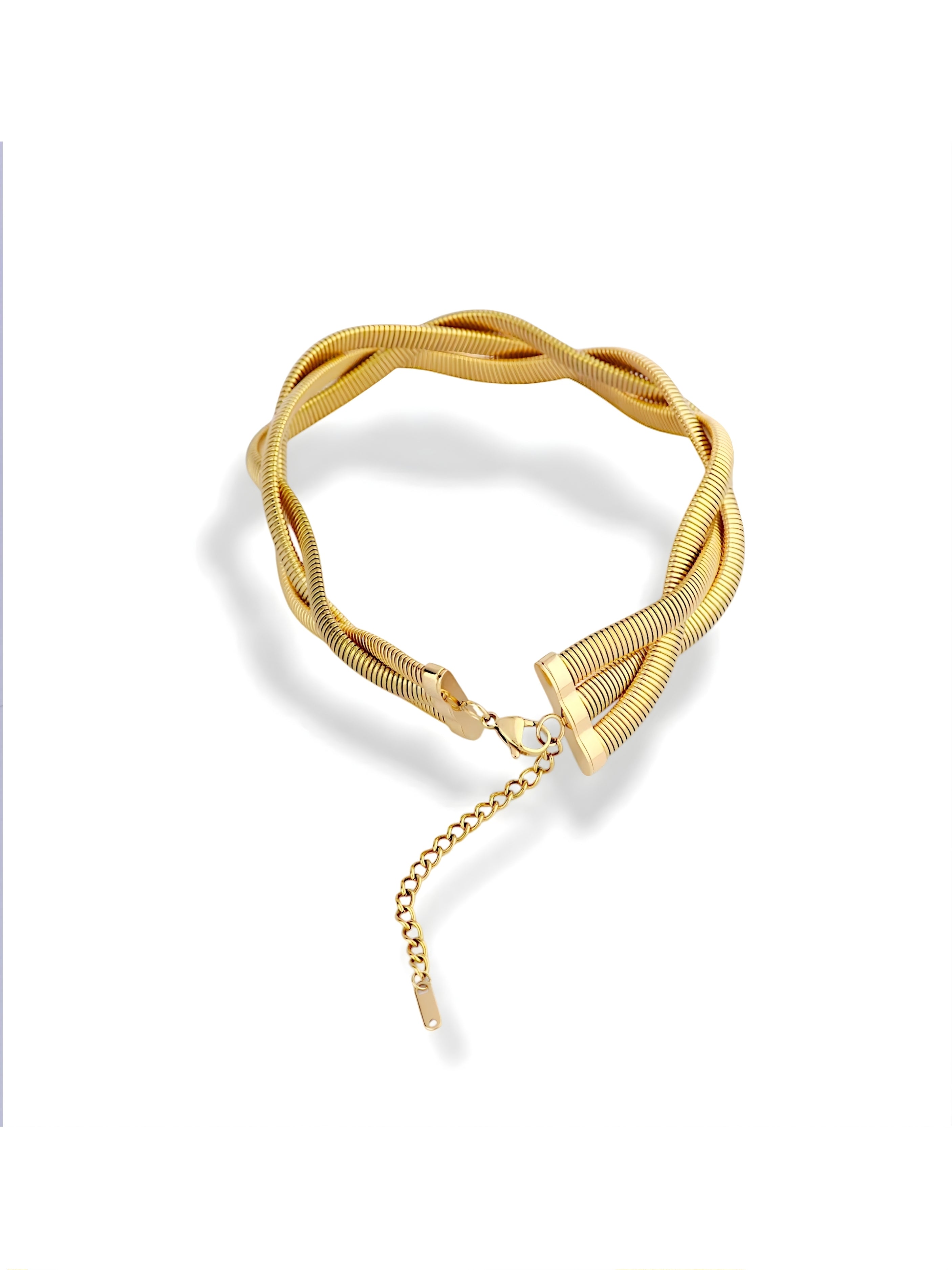 Braided Choker Necklace Gold Tone