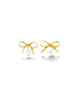 Ribbon Bow Pearl Drop Earrings
