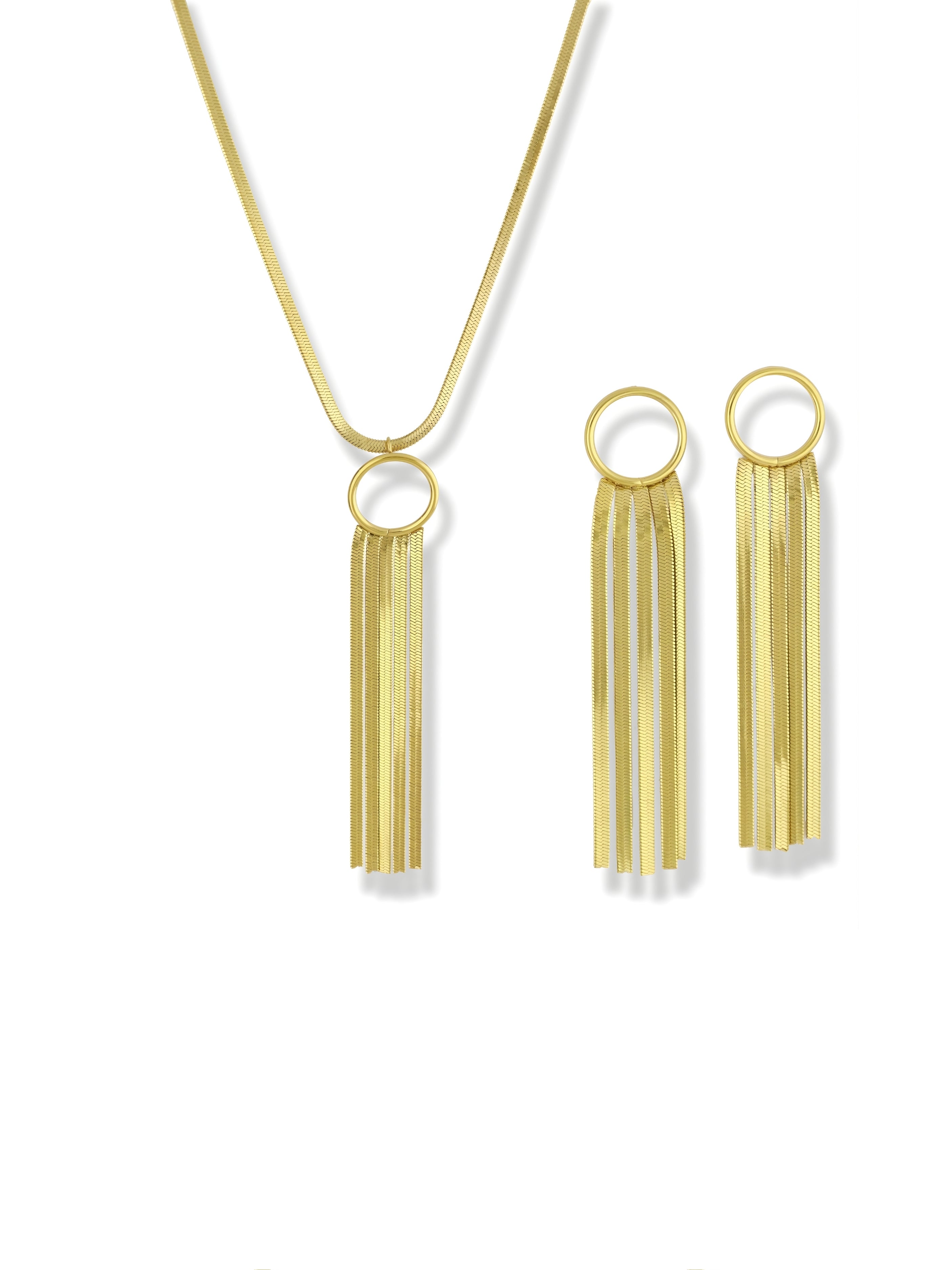 Elegant Gold Fringe Necklace and Earrings Set