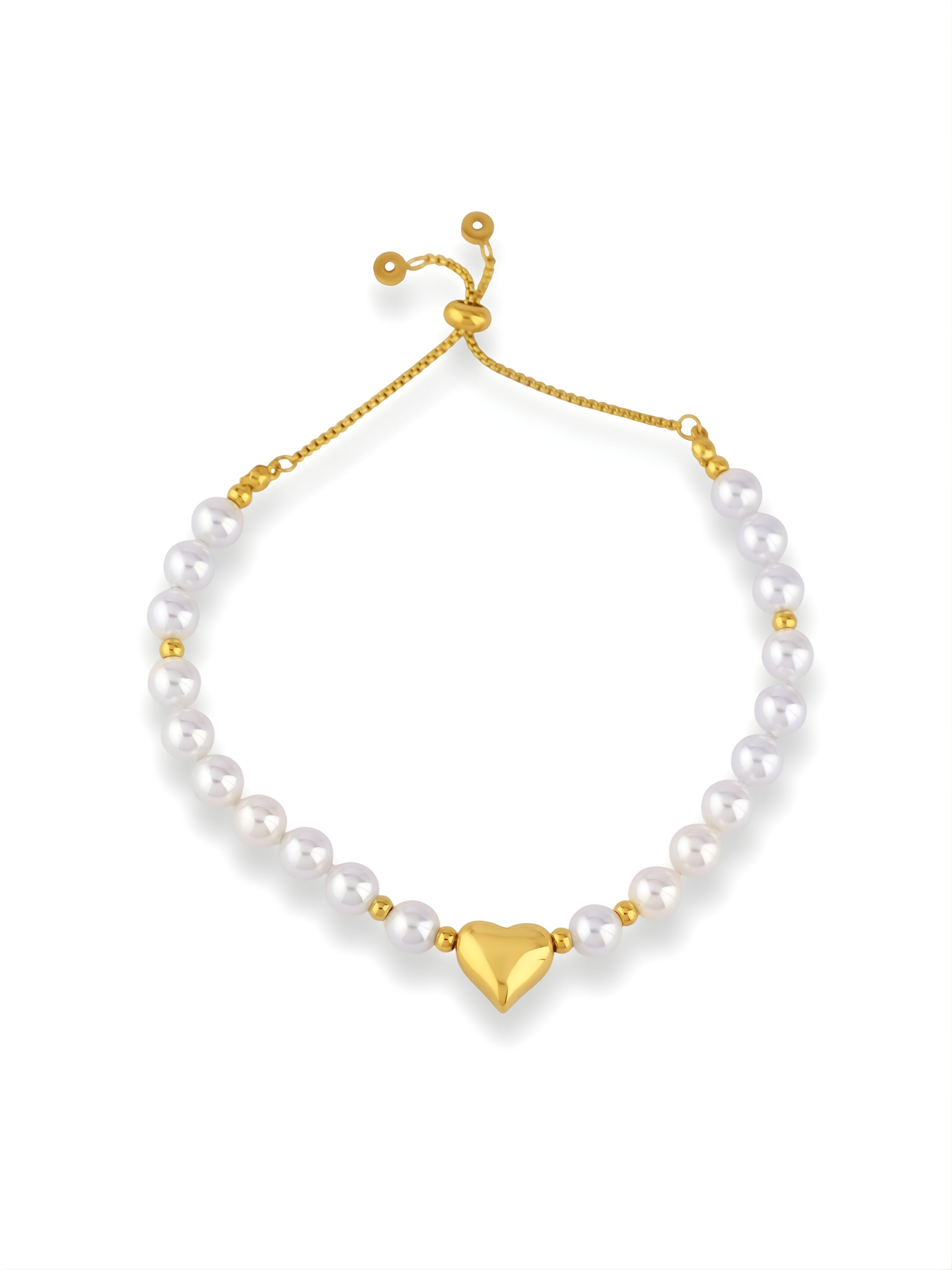 Soft Pearl Frost Bracelet with Gold Heart Charm