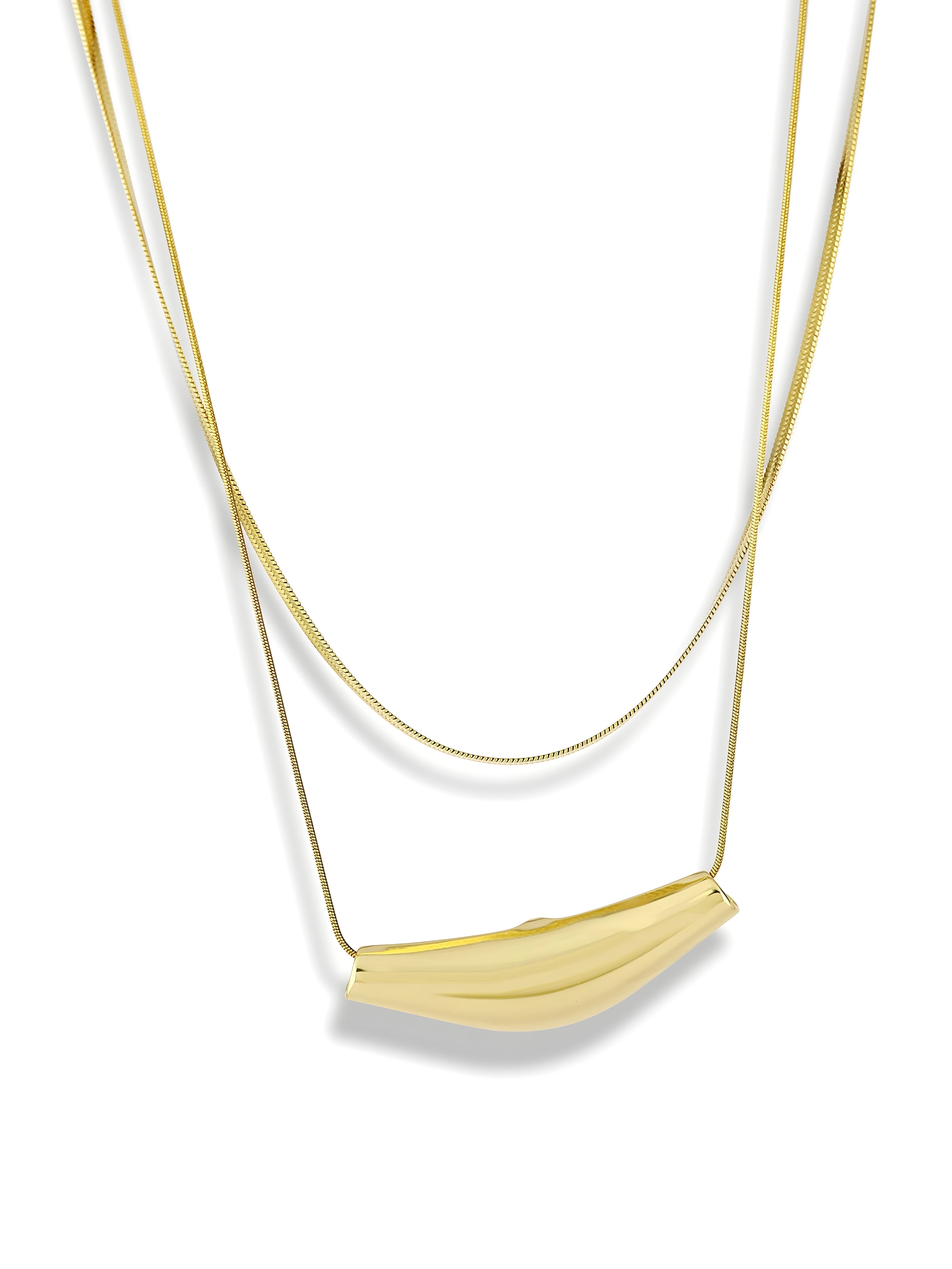 Double Chain Elongated Pendant Necklace