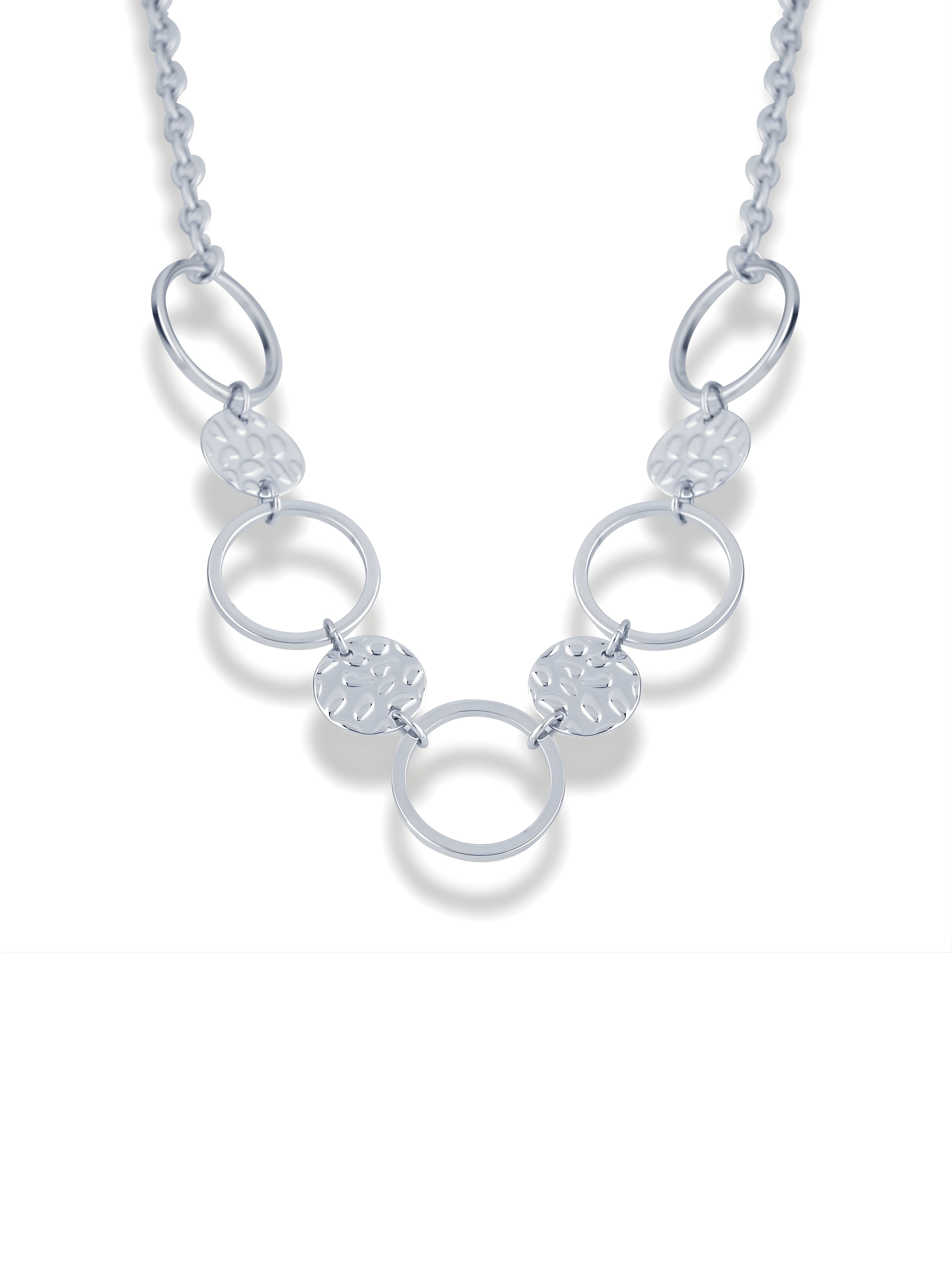 Gold Sunburst Textured Disc & Ring Link Necklace