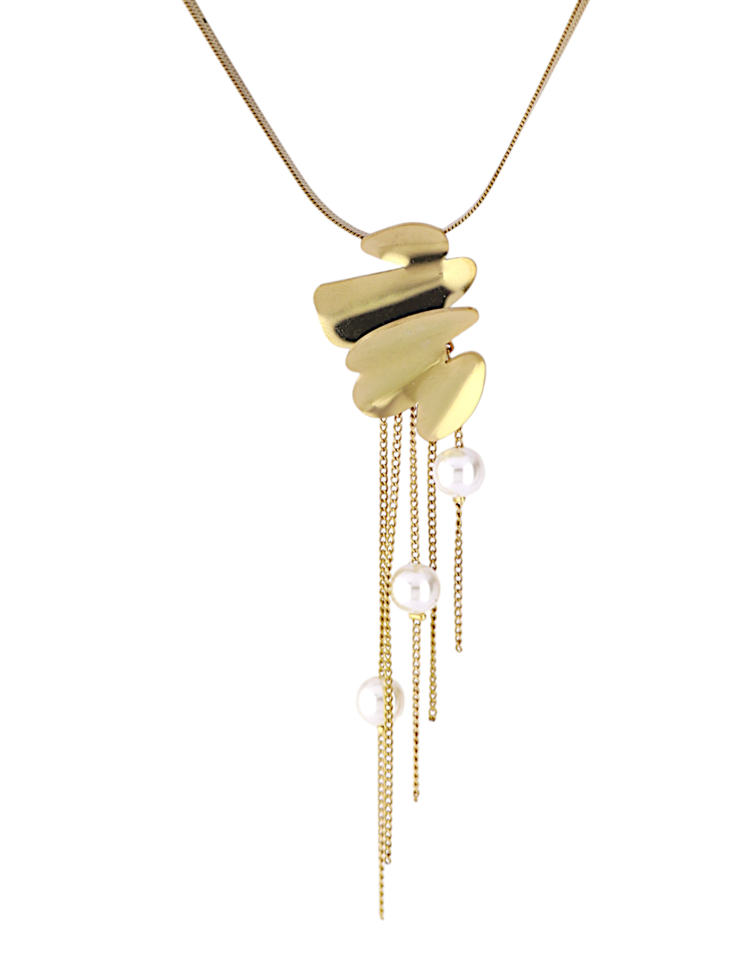 Abstract Layered Pearl Drop Pendant Necklace