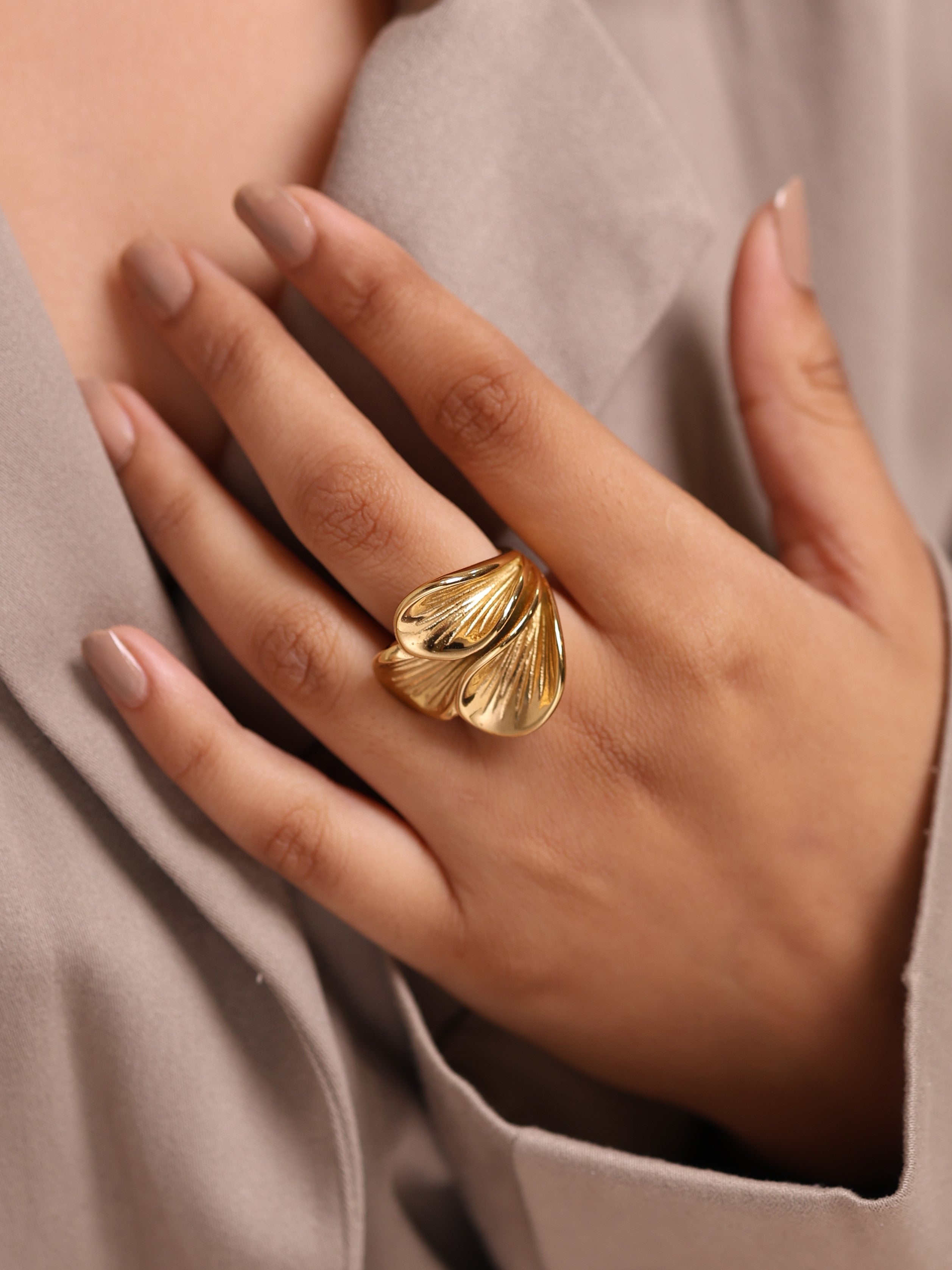 Golden Pressed Petal Ring