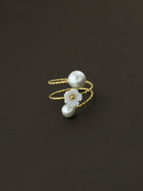 Small Flower and Pearl Wrap Ring