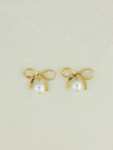 Ribbon Bow Pearl Drop Earrings