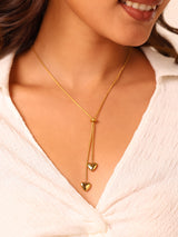 Double Heart Lariat Necklace
