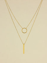 Geometric Circle and Bar Layered Necklace