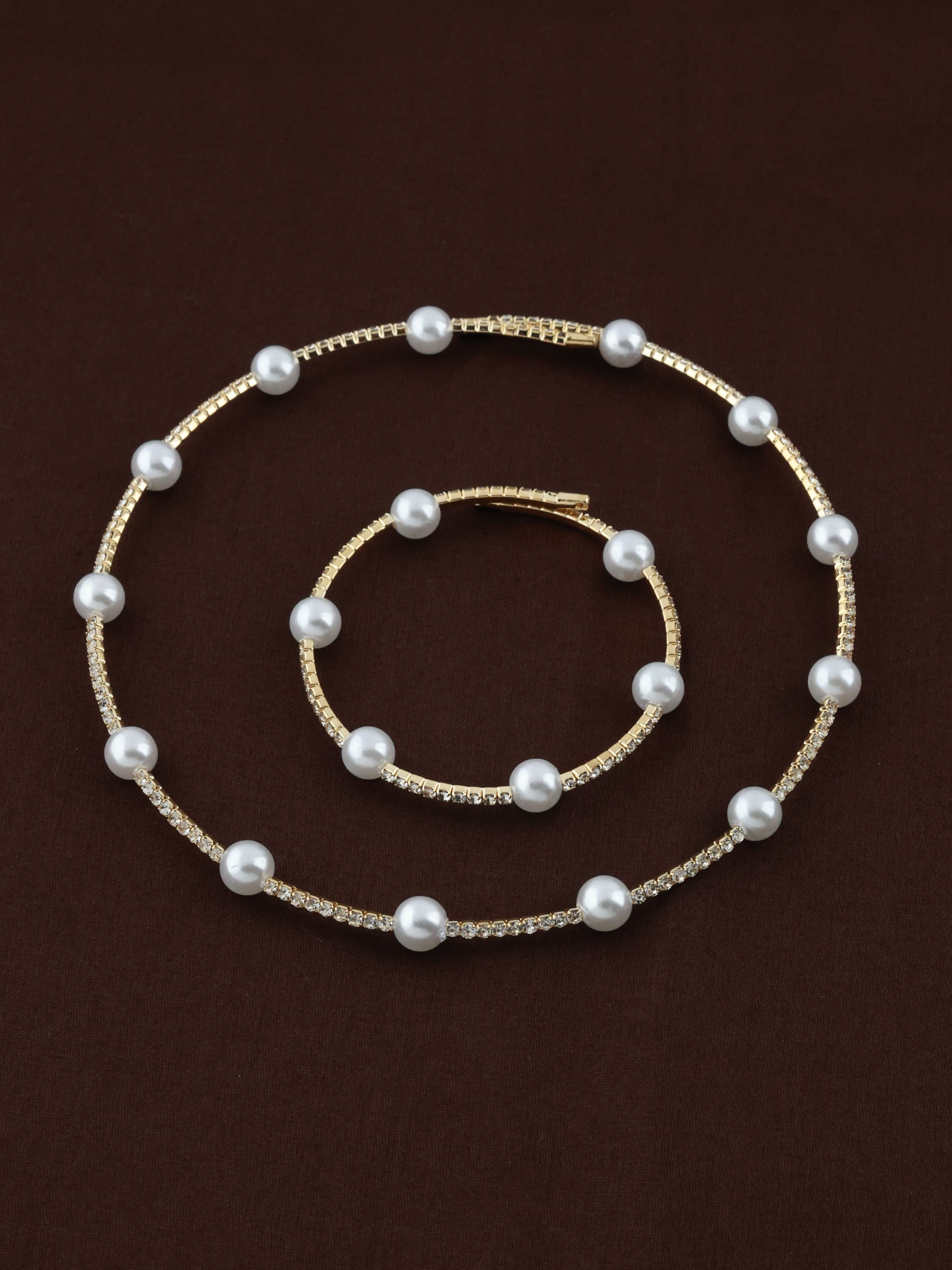 Golden Pearl Choker & Bracelet Set