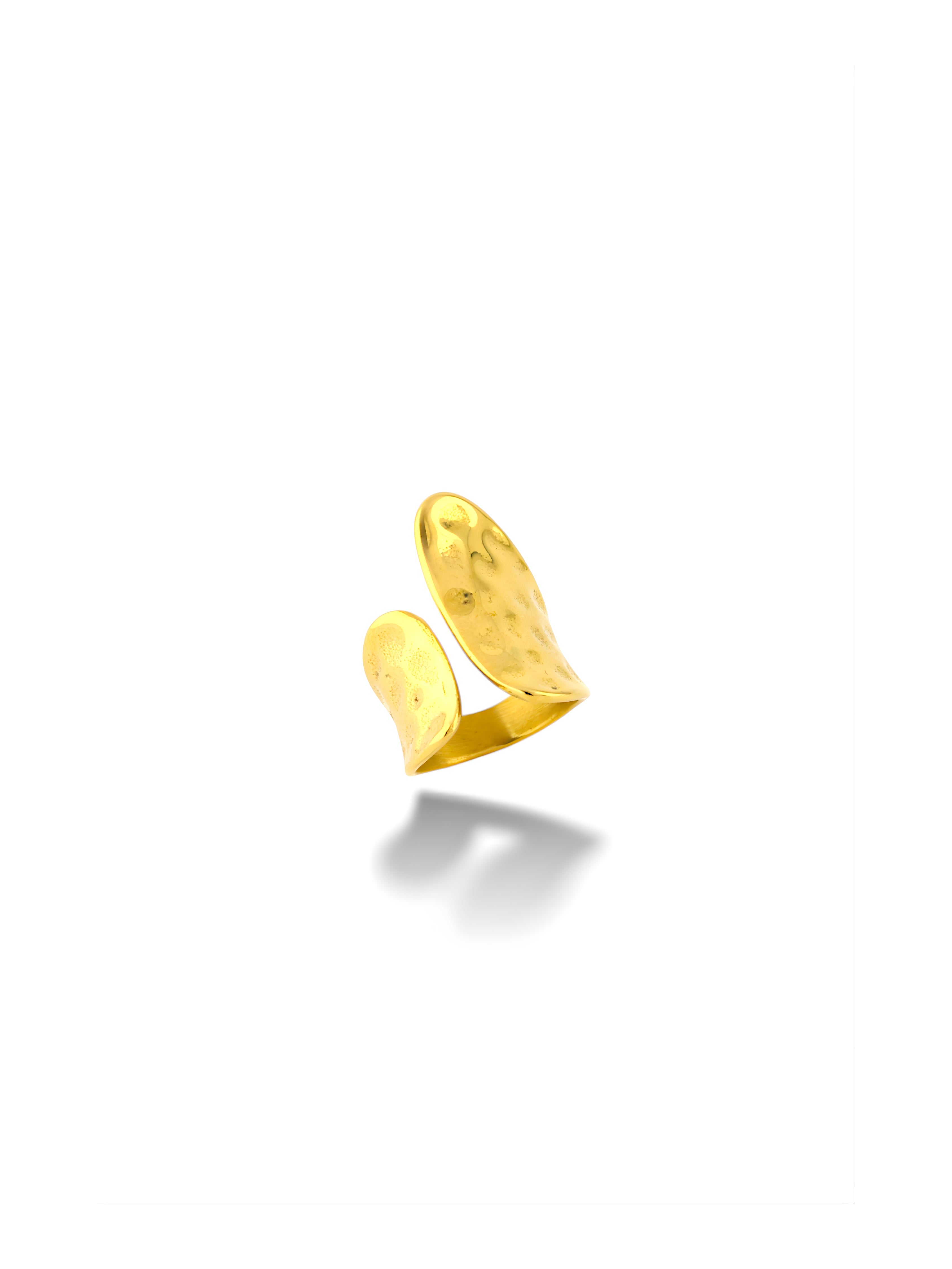 Bold Drop Hammered Gold Adjustable Open Ring