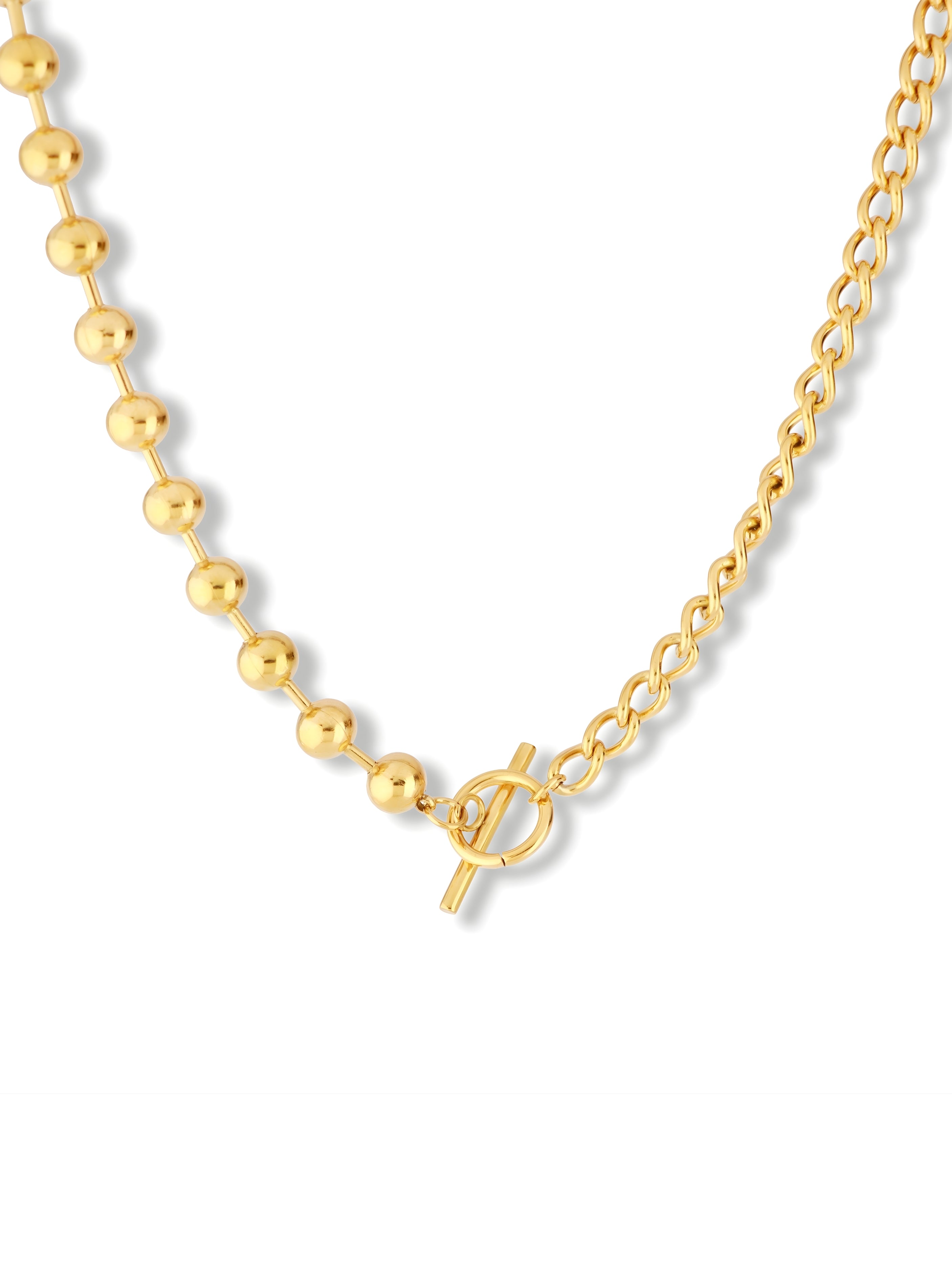 Classic Gold Bead Chain Necklace with Toggle Clasp