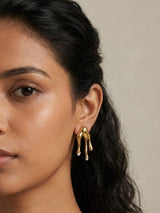 Molten Gold Drop Earrings with Soft Pearl Tips