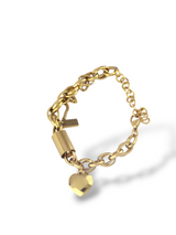 Elegant Gold Weave Chain Bracelet with Heart Charm
