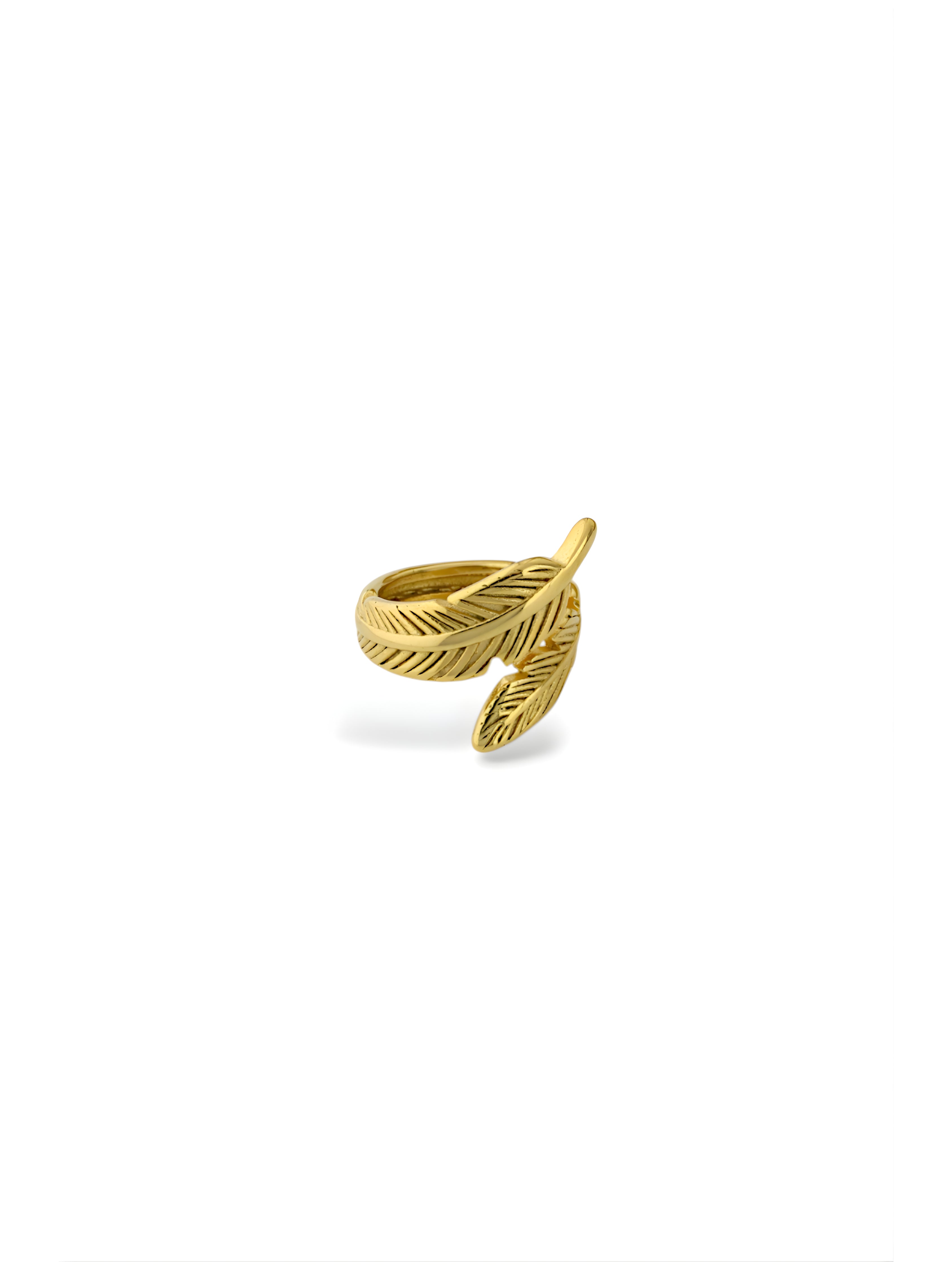 Elegant Gold Feather Adjustable Open Band Ring