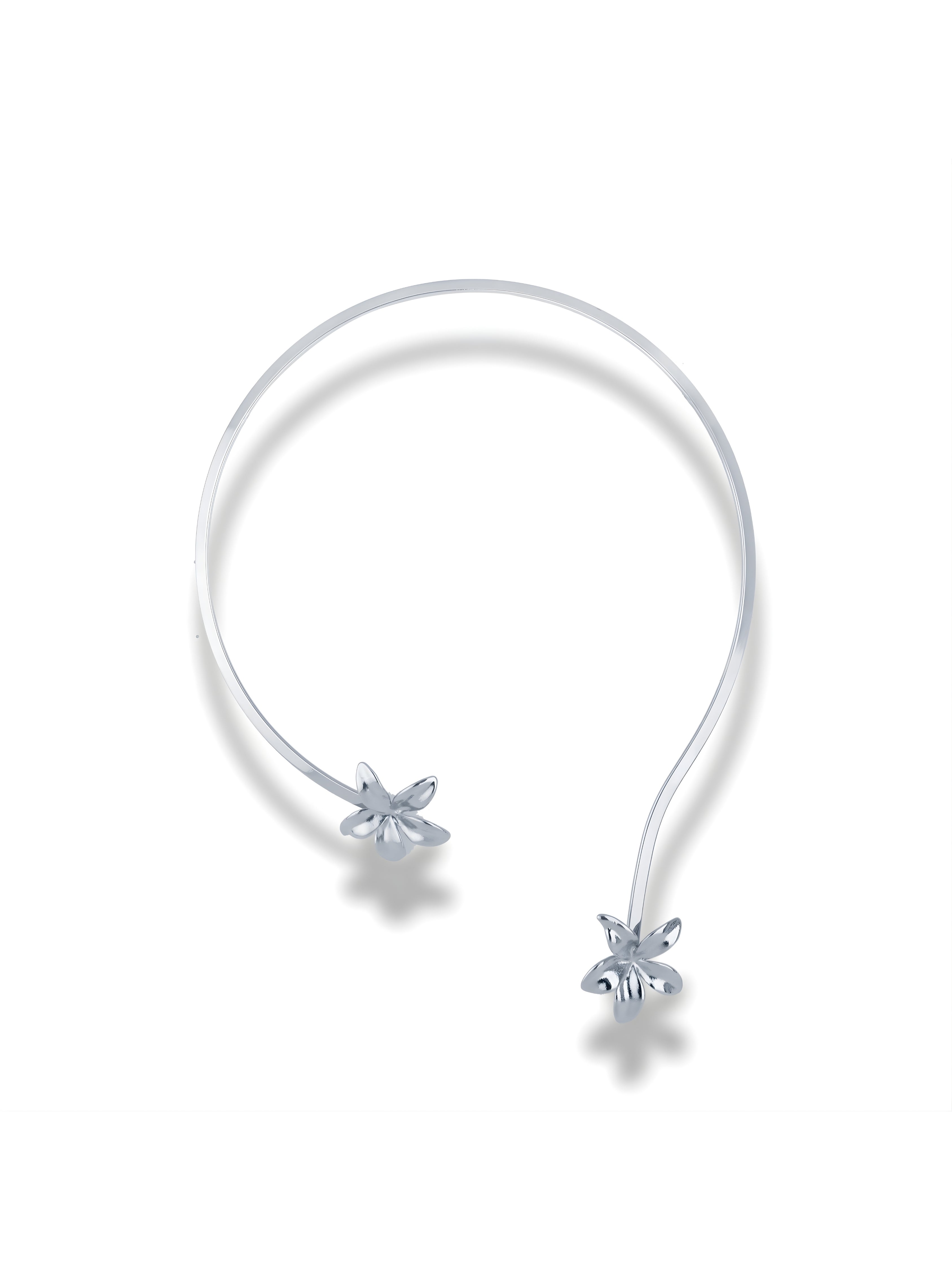 Floral Open Collar Necklace Silver Tone