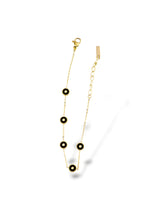 Black Stone Charm Bracelet Gold Tone