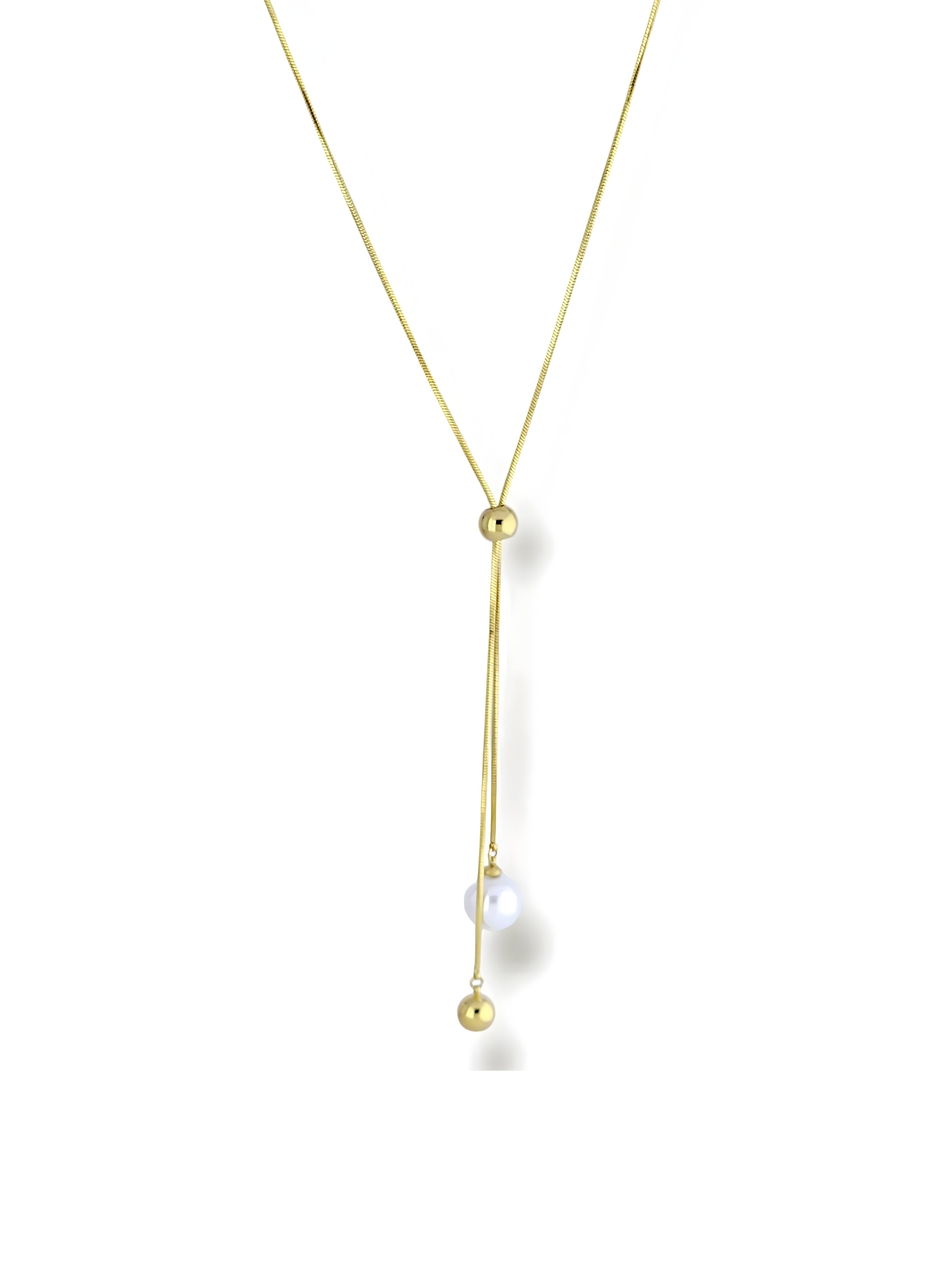 Elegant Gold Lariat Necklace with Pearl and Beads