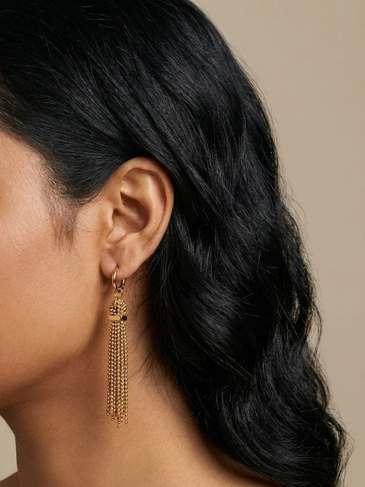 Elegant Gold Fringe Drop Earrings with Soft Flowing Chains