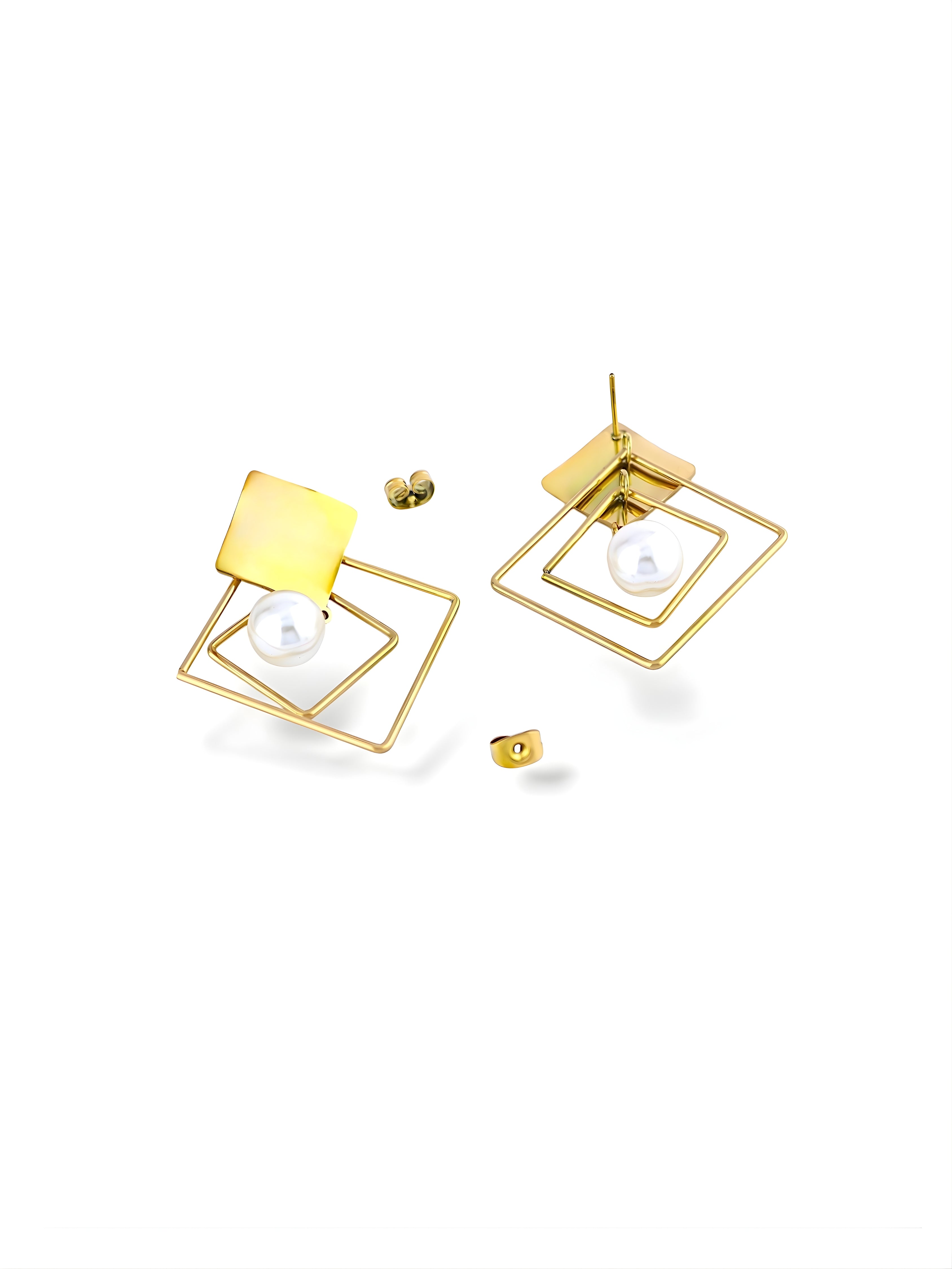 Cross Frame Pearl Drop Earrings