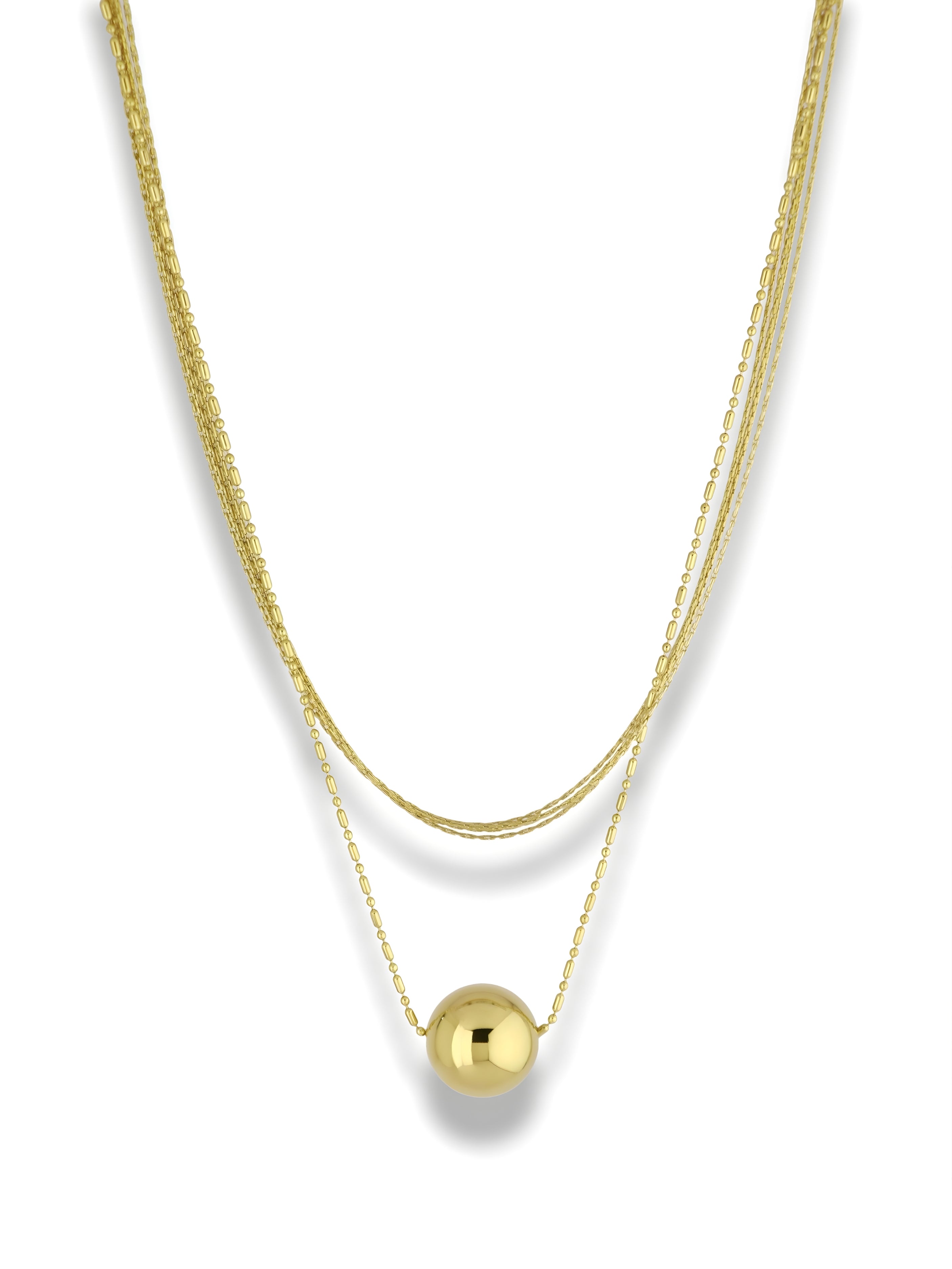 Stylish Gold Layered Chain Necklace with Round Bead