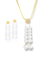 Elegant Gold Crystal Pearl Drop Necklace and Earring Set