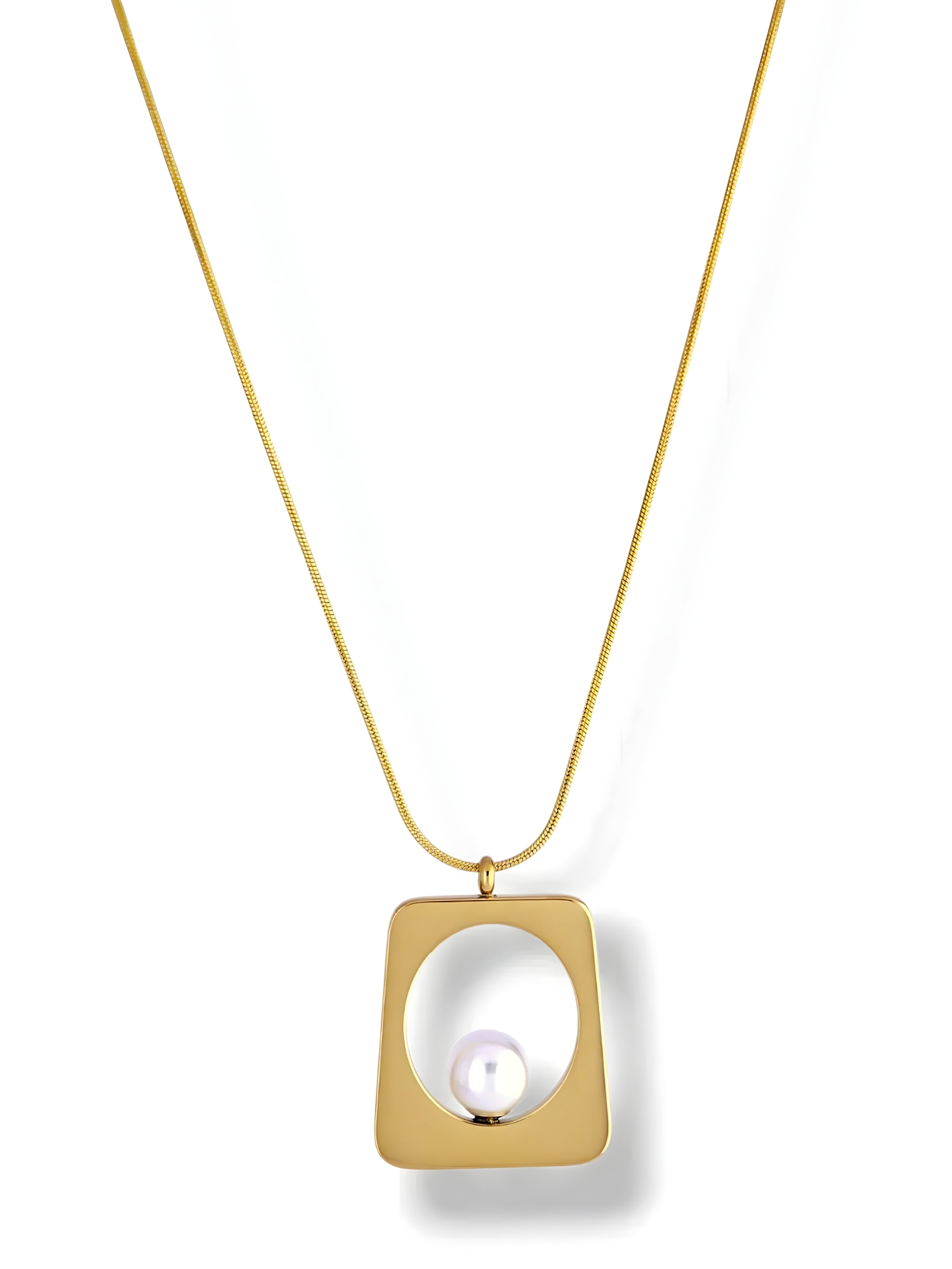 Gold Trapezoid Pendant with Elegant White Pearl