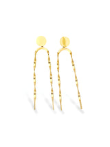 Long Gold Wave Drop Stud Earrings with Soft Flow Shape