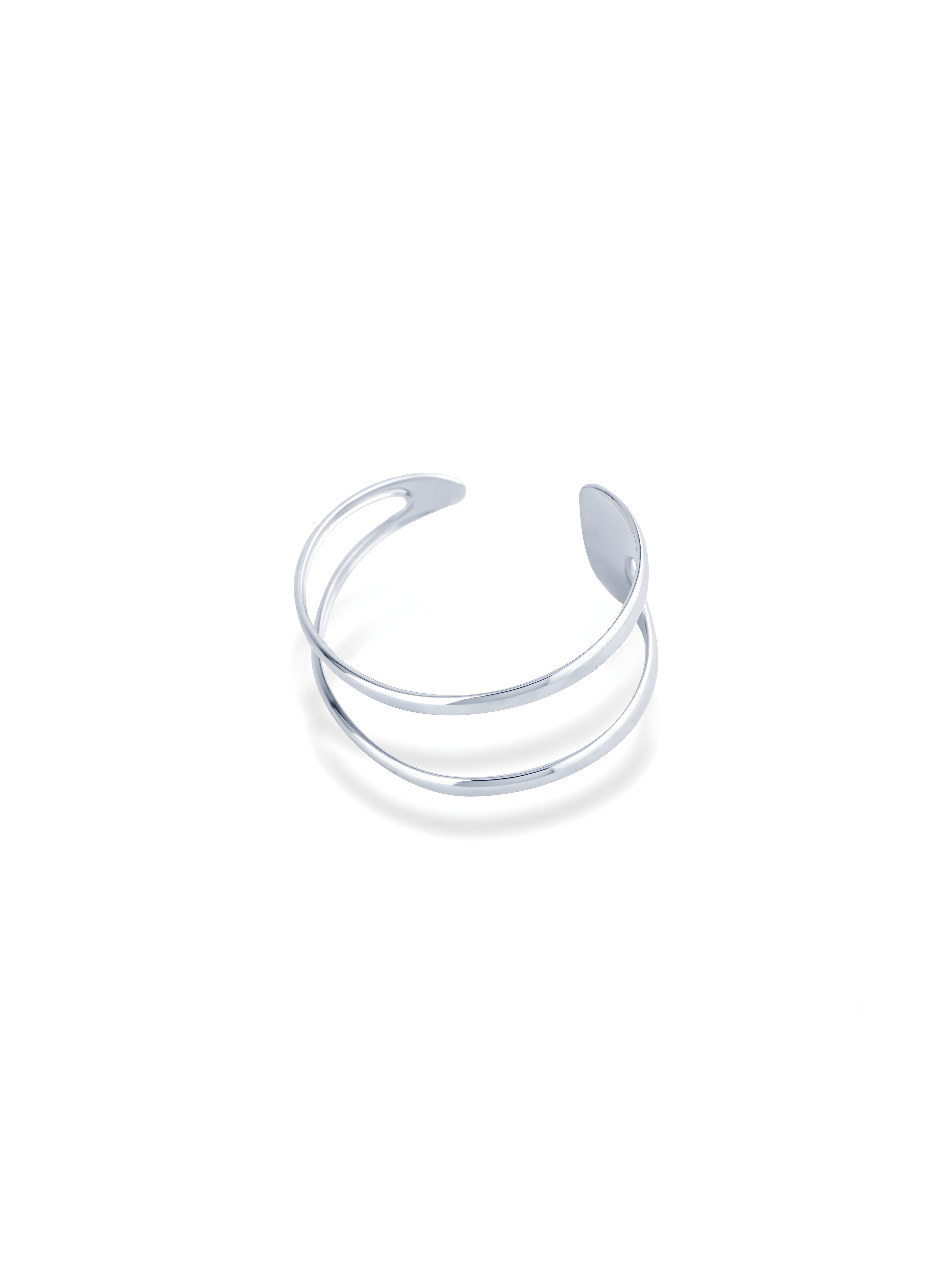 Elegant Silver Arc Double Band Open Cuff Bangles
