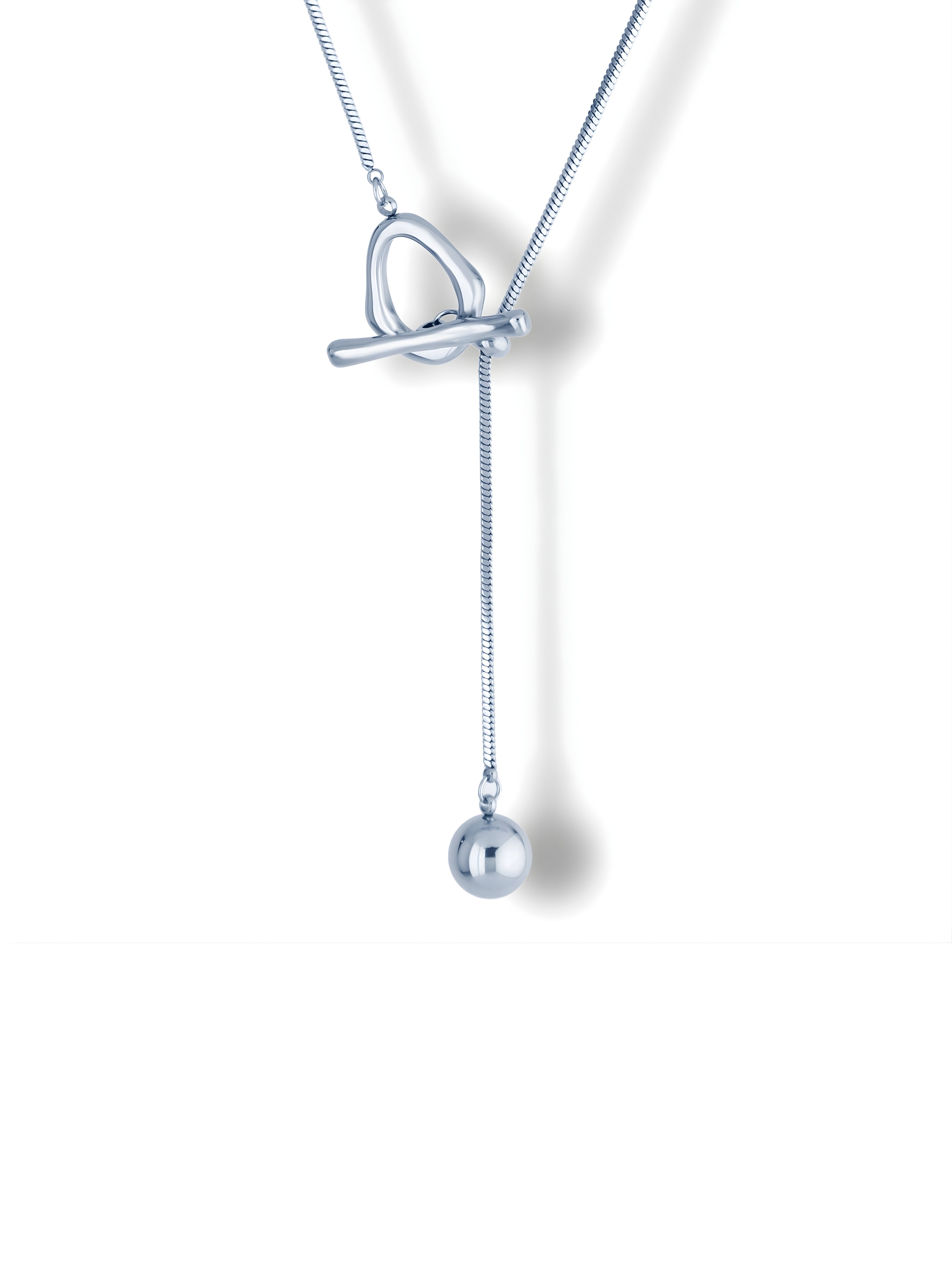 Silver Ball Drop Lariat Necklace with Slide Loop