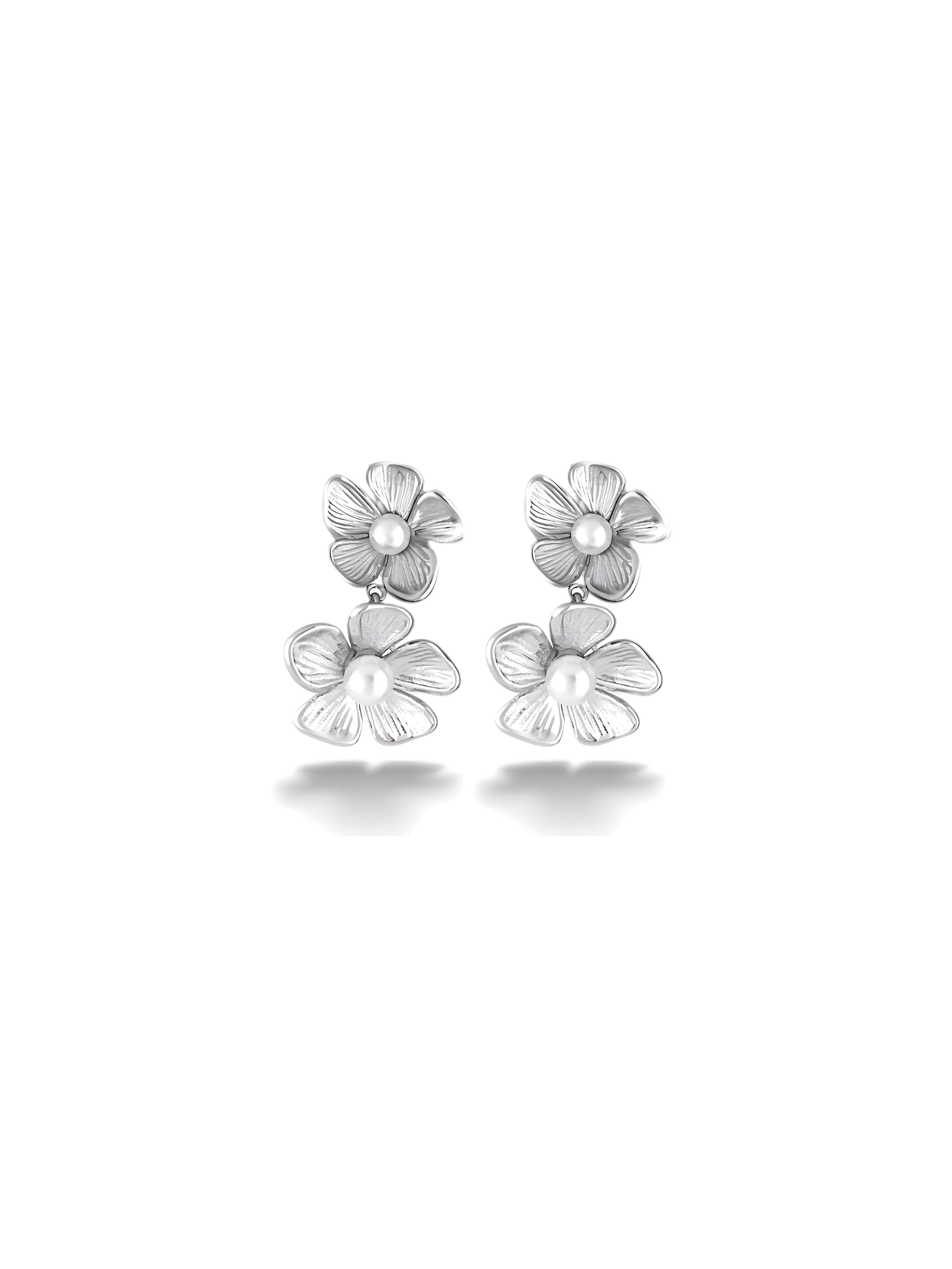 Double Bloom Pearl Drop Earrings