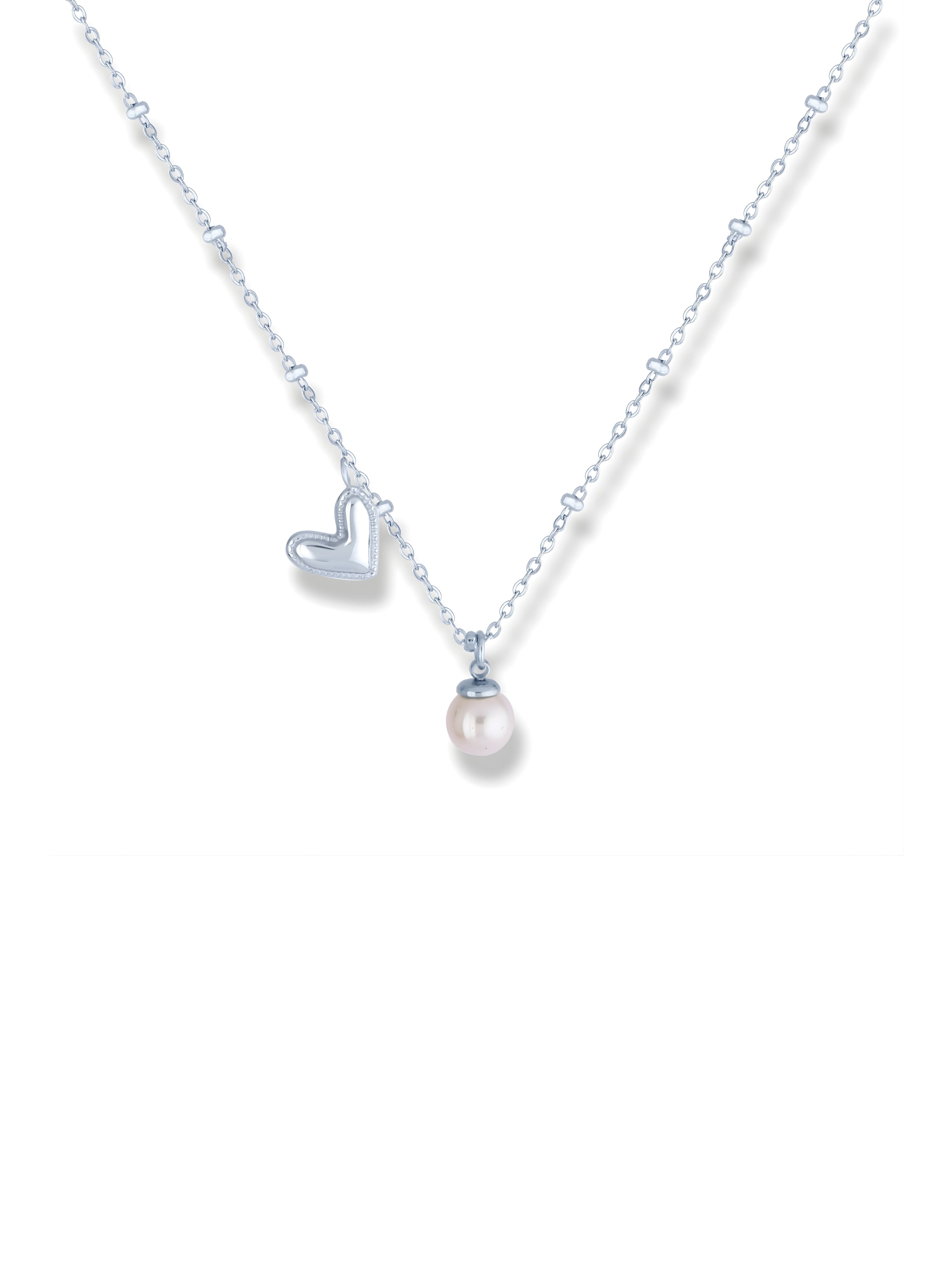 Heart Charm Pearl Drop Necklace