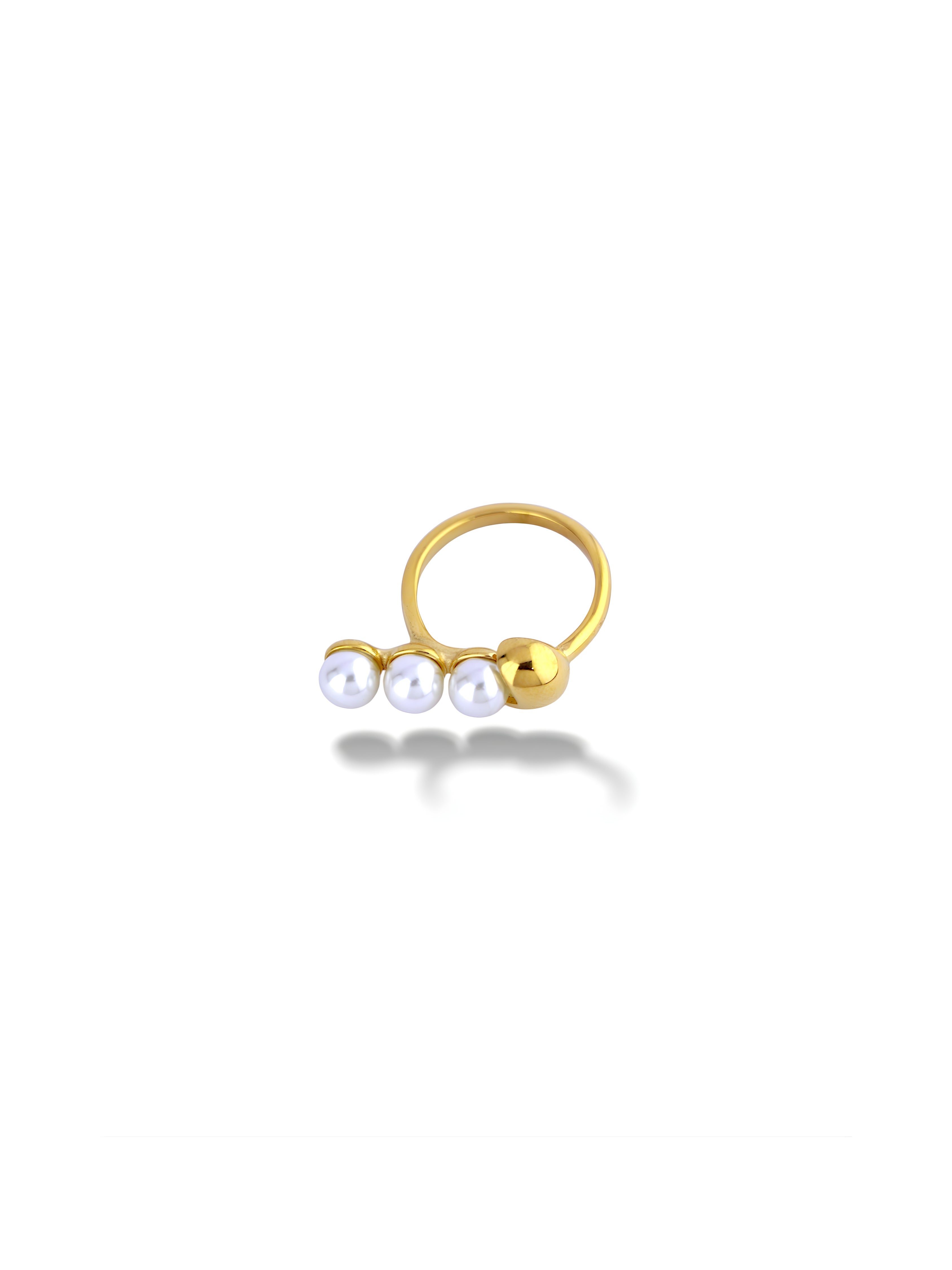 Trivelle Elegant Three-Pearl Gold Fashion Ring