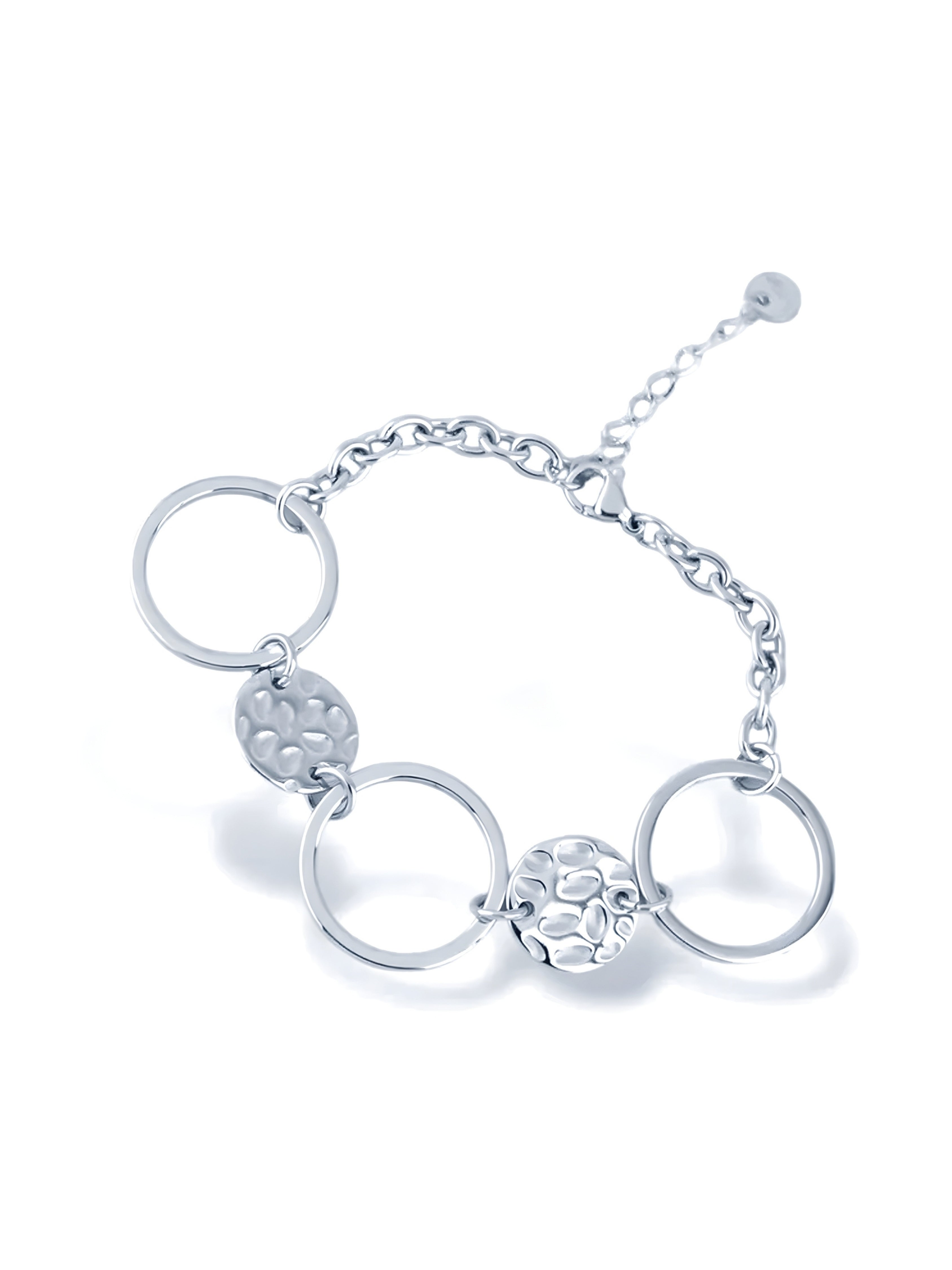 Silver Sunburst Circle Bracelet with Textured Disc Design