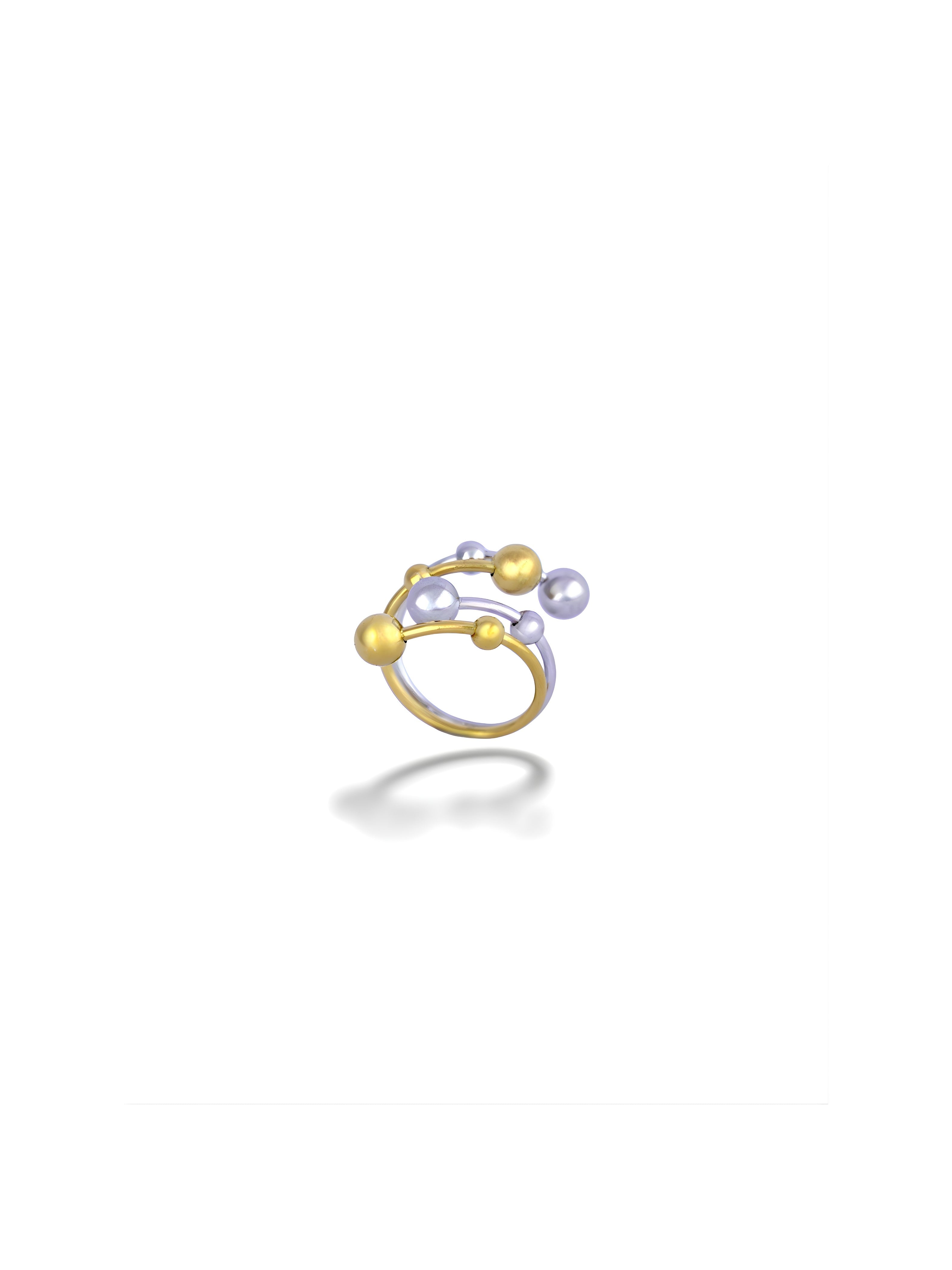 Modern Mixed Metal Spiral Ring With Beaded Drops