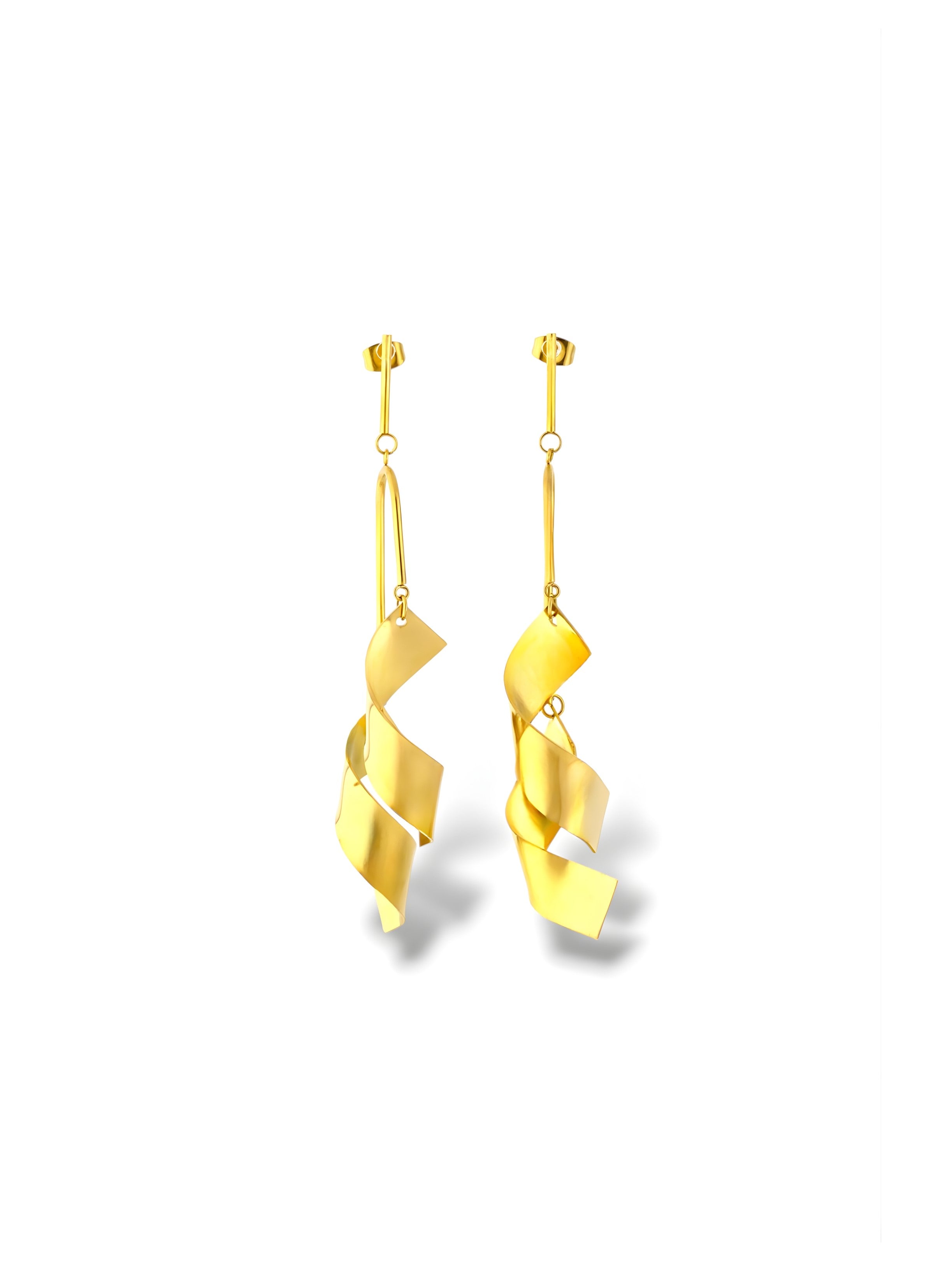 Golden Ringlets Hanging Ribbon Earrings in Gold