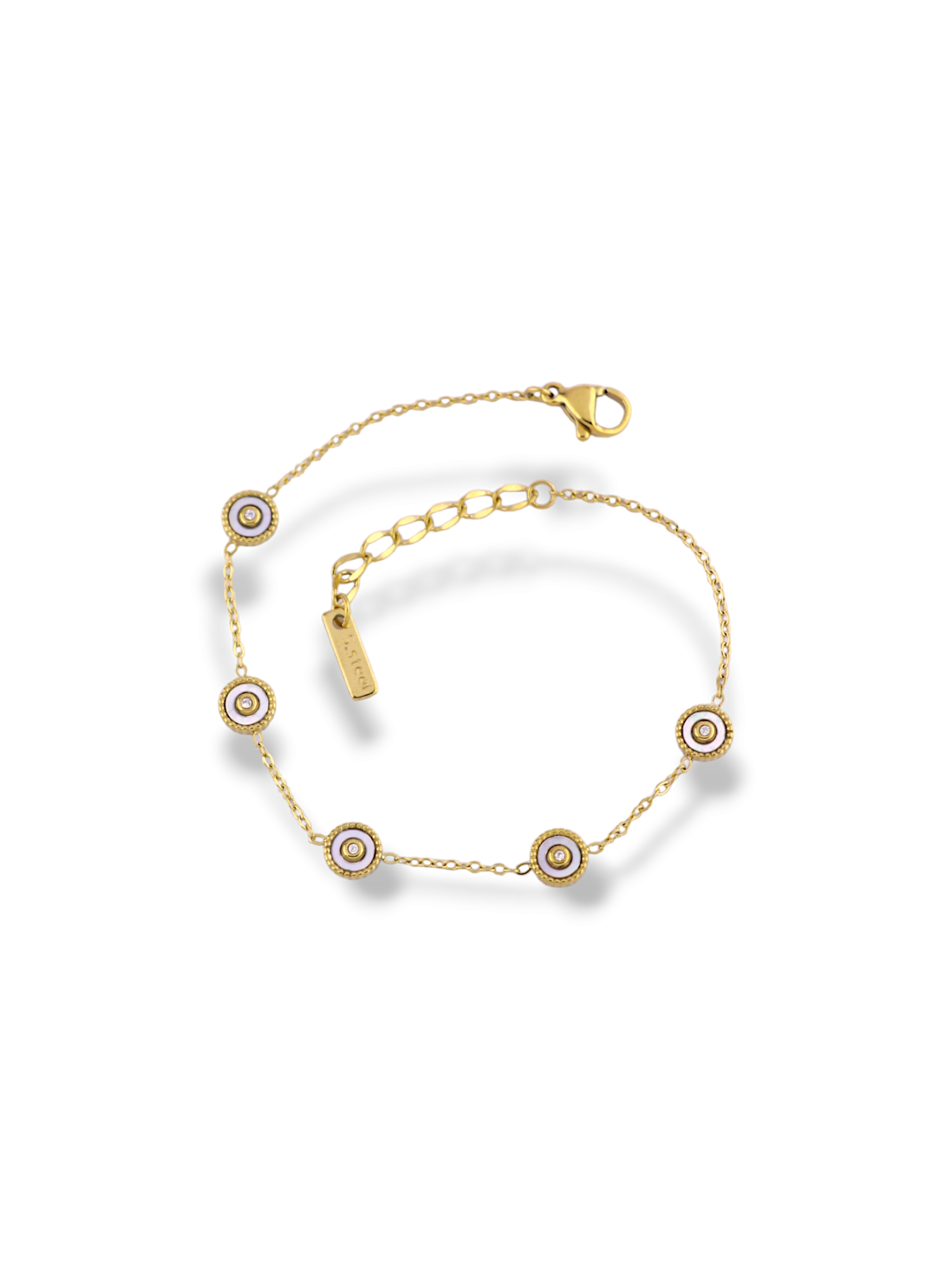 White Stone Charm Bracelet Gold Finish