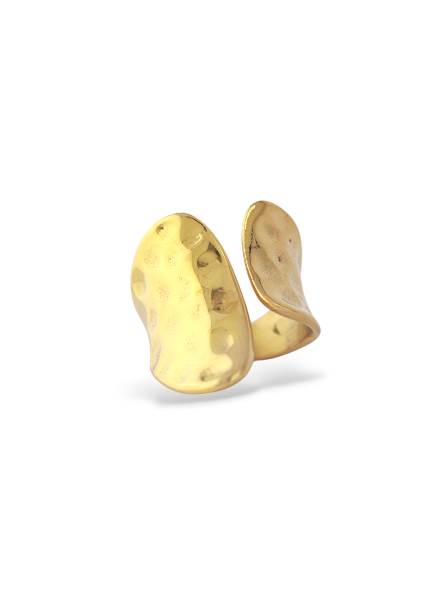 Bold Drop Hammered Gold Adjustable Open Ring