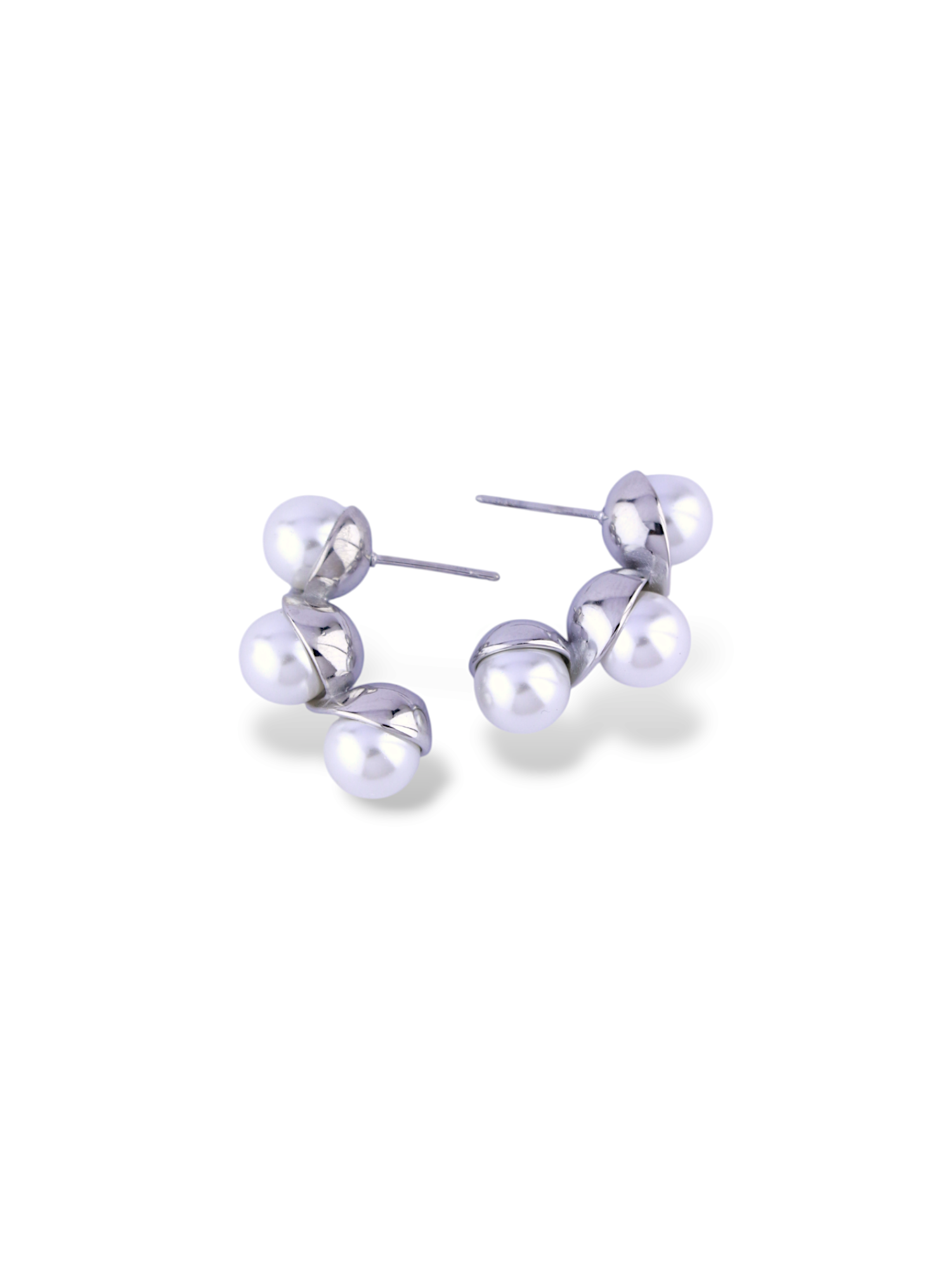 Silver Bubble Pearl Stud Earrings