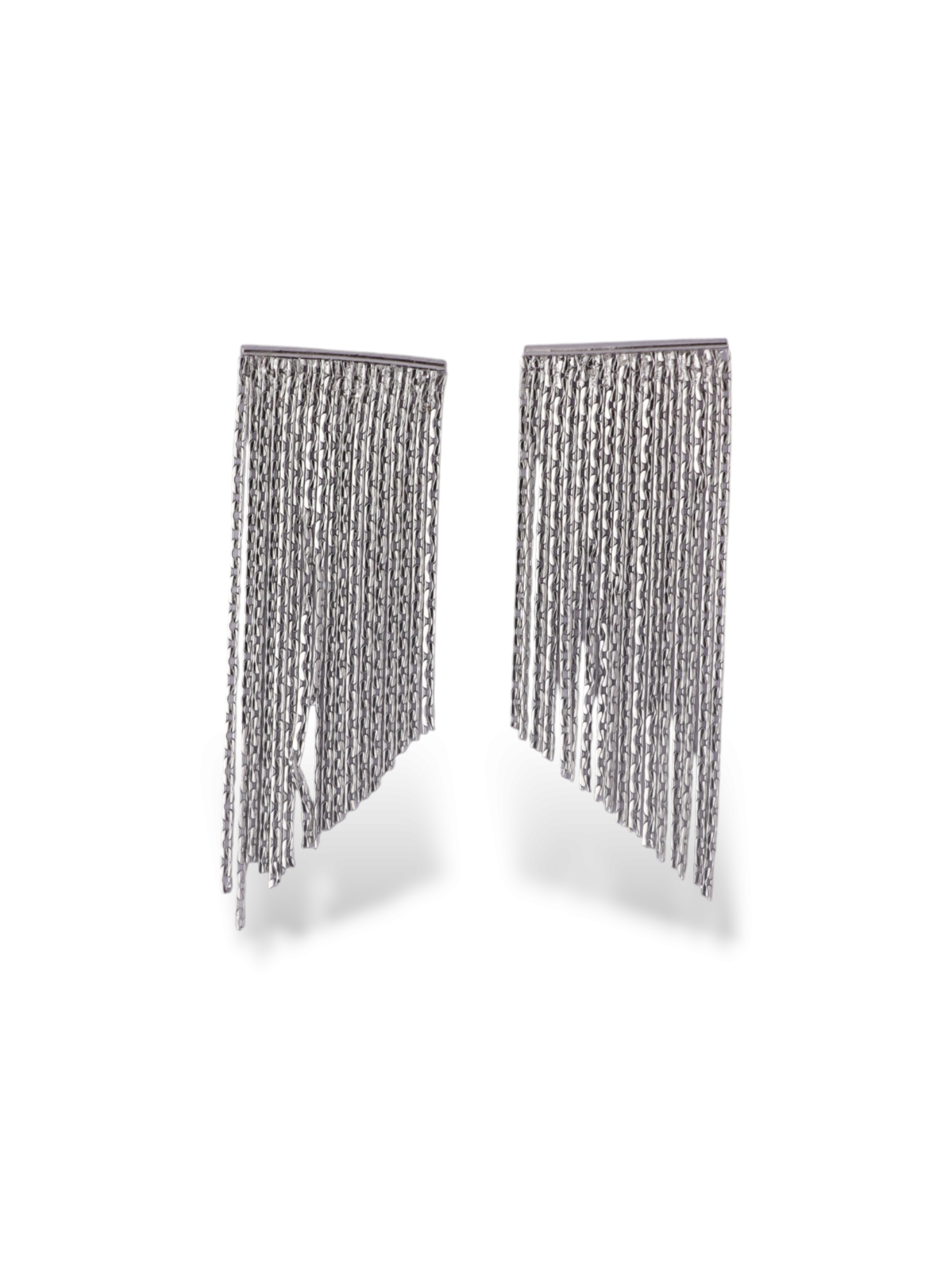 Silver Fringe Drop Earrings with Textured Flow Design