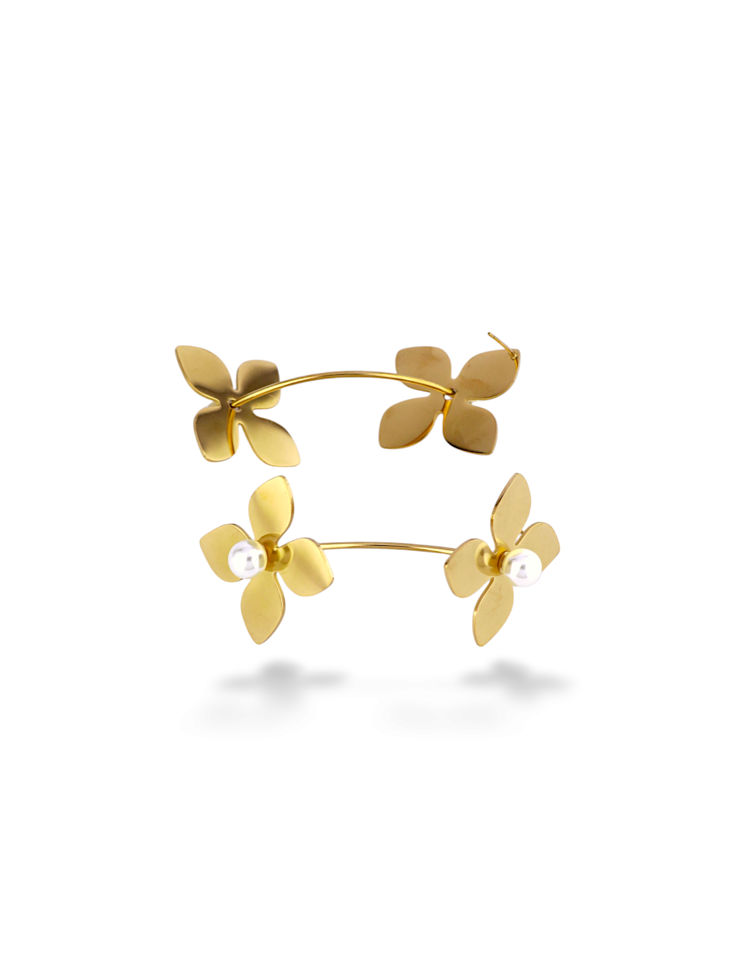 Golden Clover Pearl Hoop Earrings