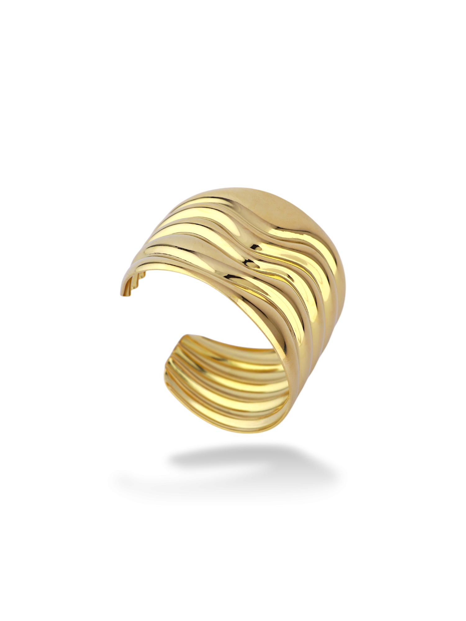 Elegant Comet Gold Wavy Wide Cuff Statement Bangle