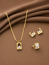 Gold Frame Pearl Jewelry Set