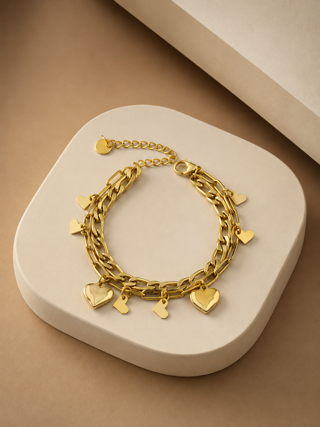Gold Hearts Double-Chain Bracelet