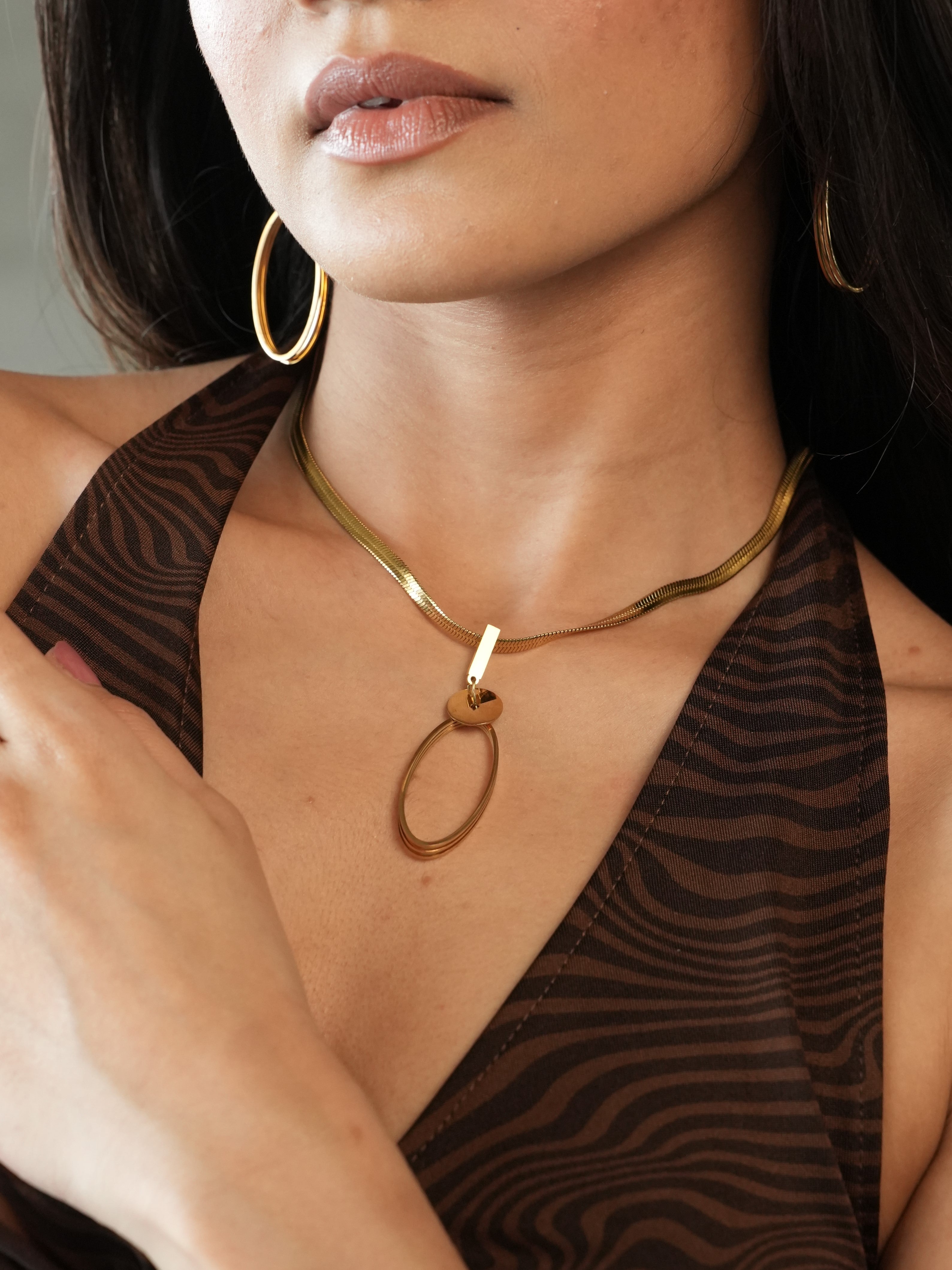 Long Oval Necklace and Earring Set