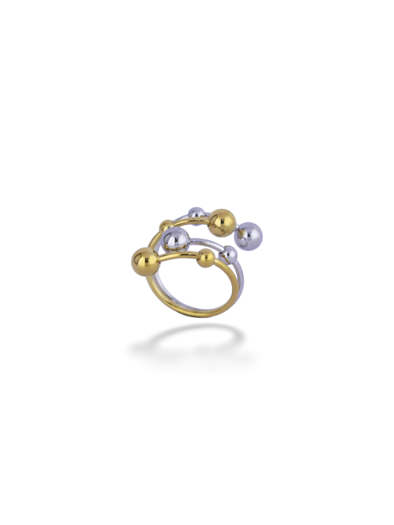 Modern Mixed Metal Spiral Ring With Beaded Drops