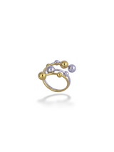 Modern Mixed Metal Spiral Ring With Beaded Drops