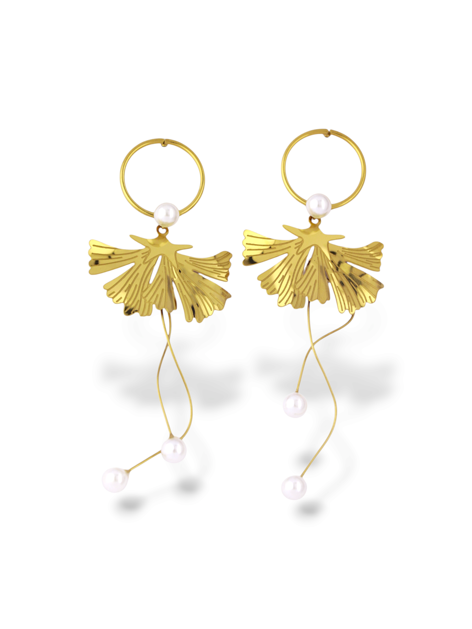 Leaf Hoop Earrings with Elegant Pearl Drops