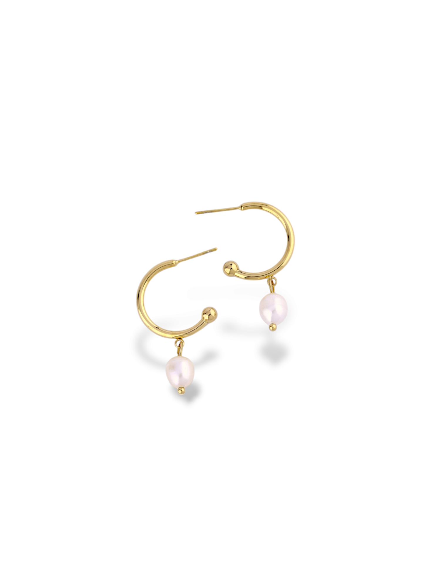 Fluid Folds Gold Hoop Earrings with Soft Pearl Drop